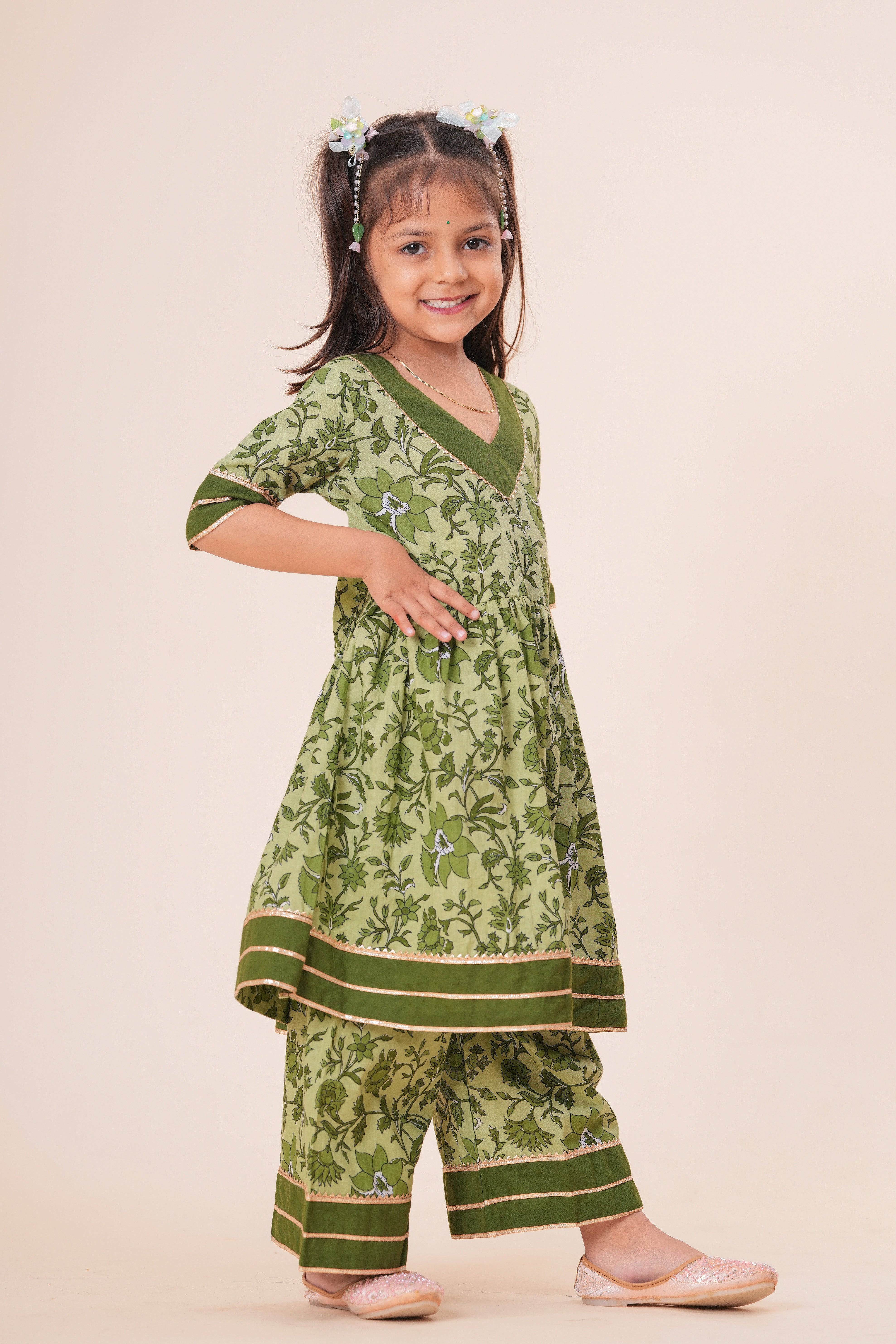 Girls Kids Pure Cotton Half Sleeves Top with Sharara Suit | Floral Printed Top with Palazzo Pants | Soft Breathable Ethnic Co-Ord Set
