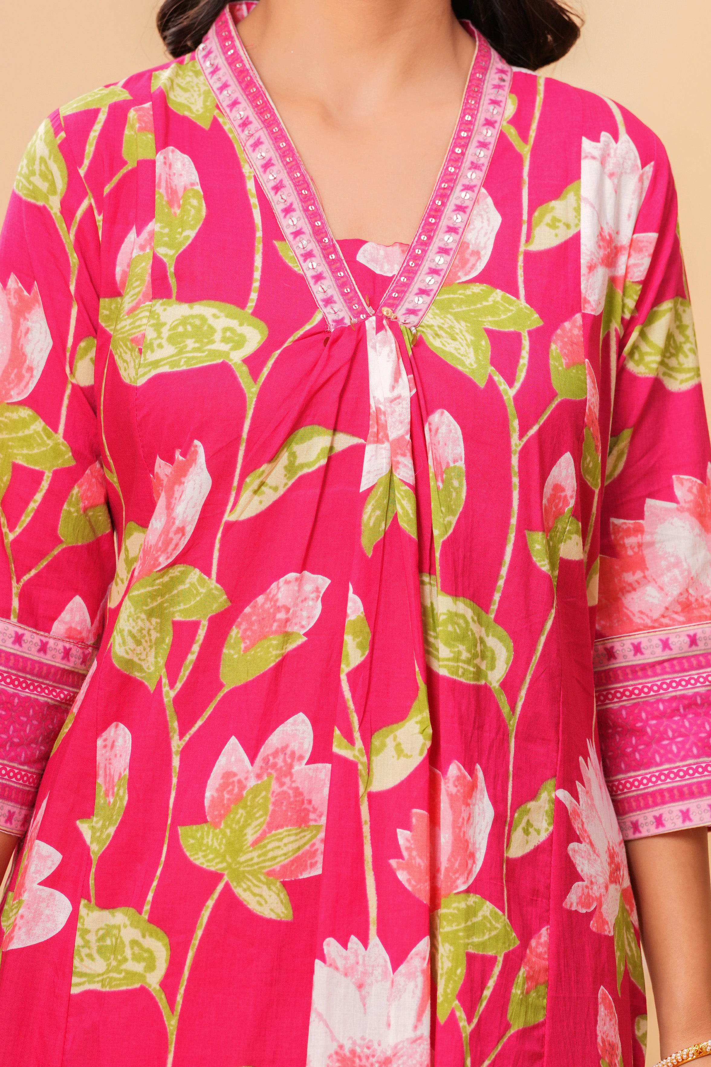 MEERA FAB Women's Pure Cotton Printed A-Line Kurta Set with Palazzo Pants & Dupatta