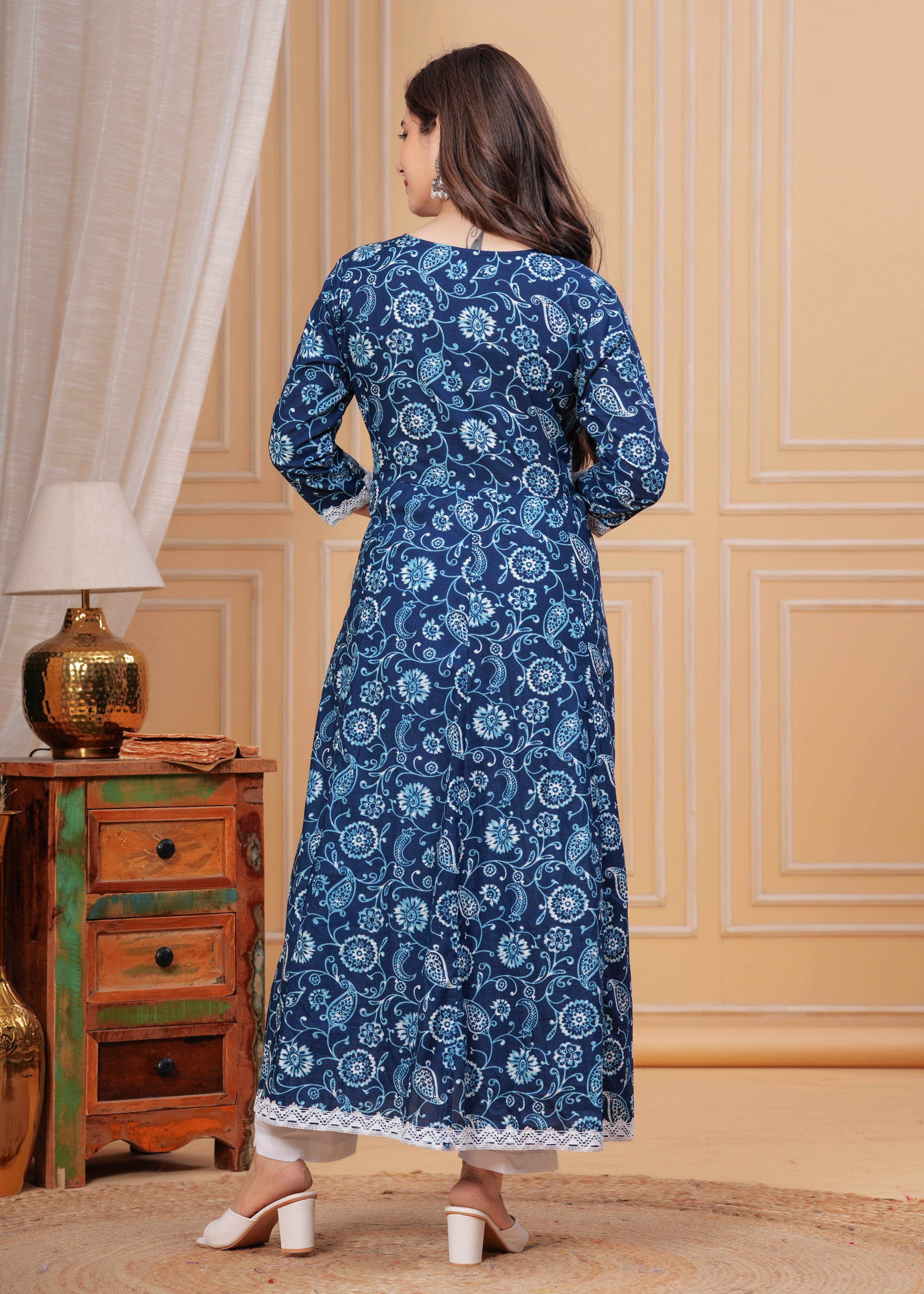 MEERA FAB Women's Cotton Printed Anarkali Kurta with Palazzo & Dupatta Set