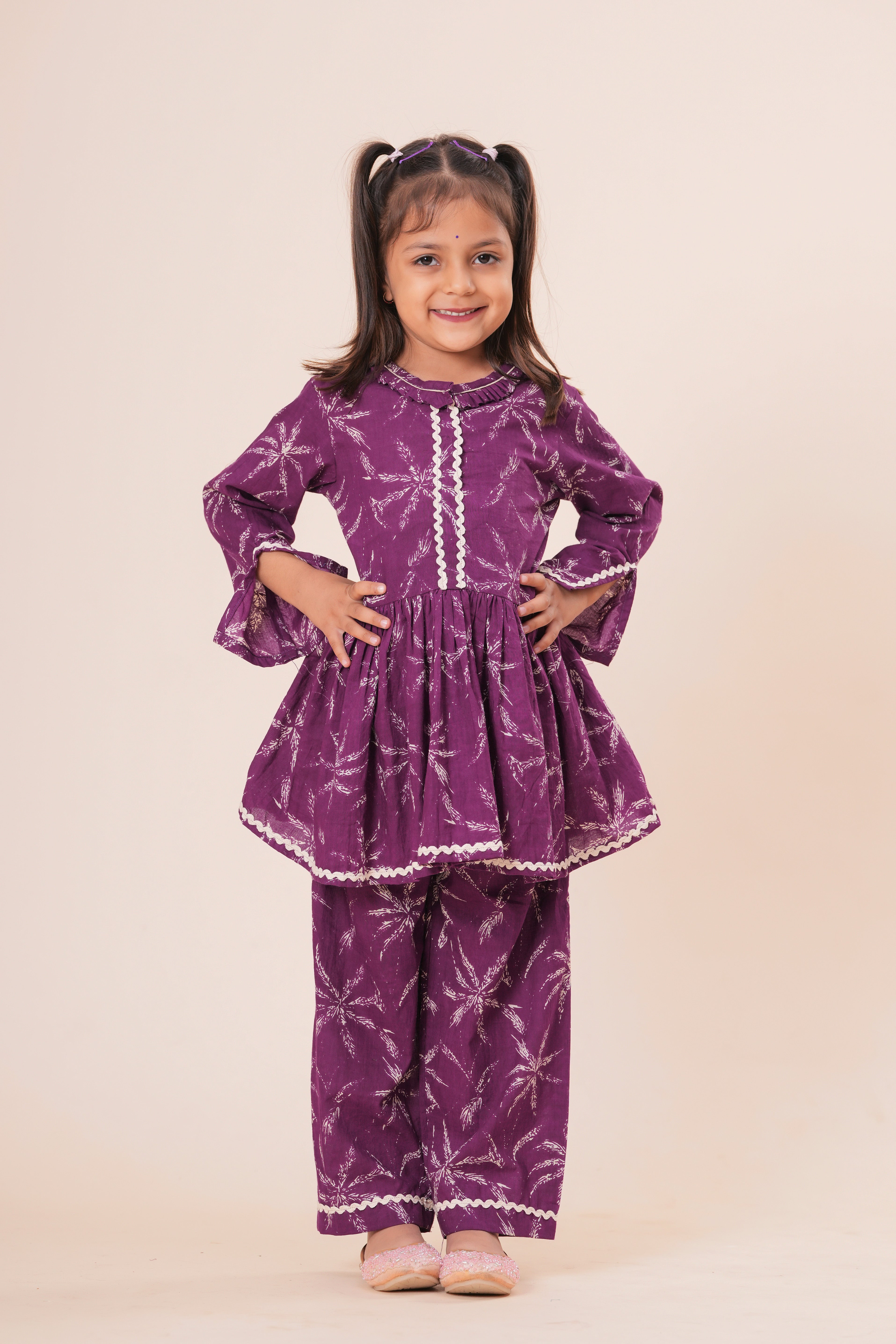 Girls Kids Pure Cotton Full Sleeves Printed Top and Pant Suit Set | Floral Printed Top and Bottom Outfit | Traditional Ethnic Co-Ord Set
