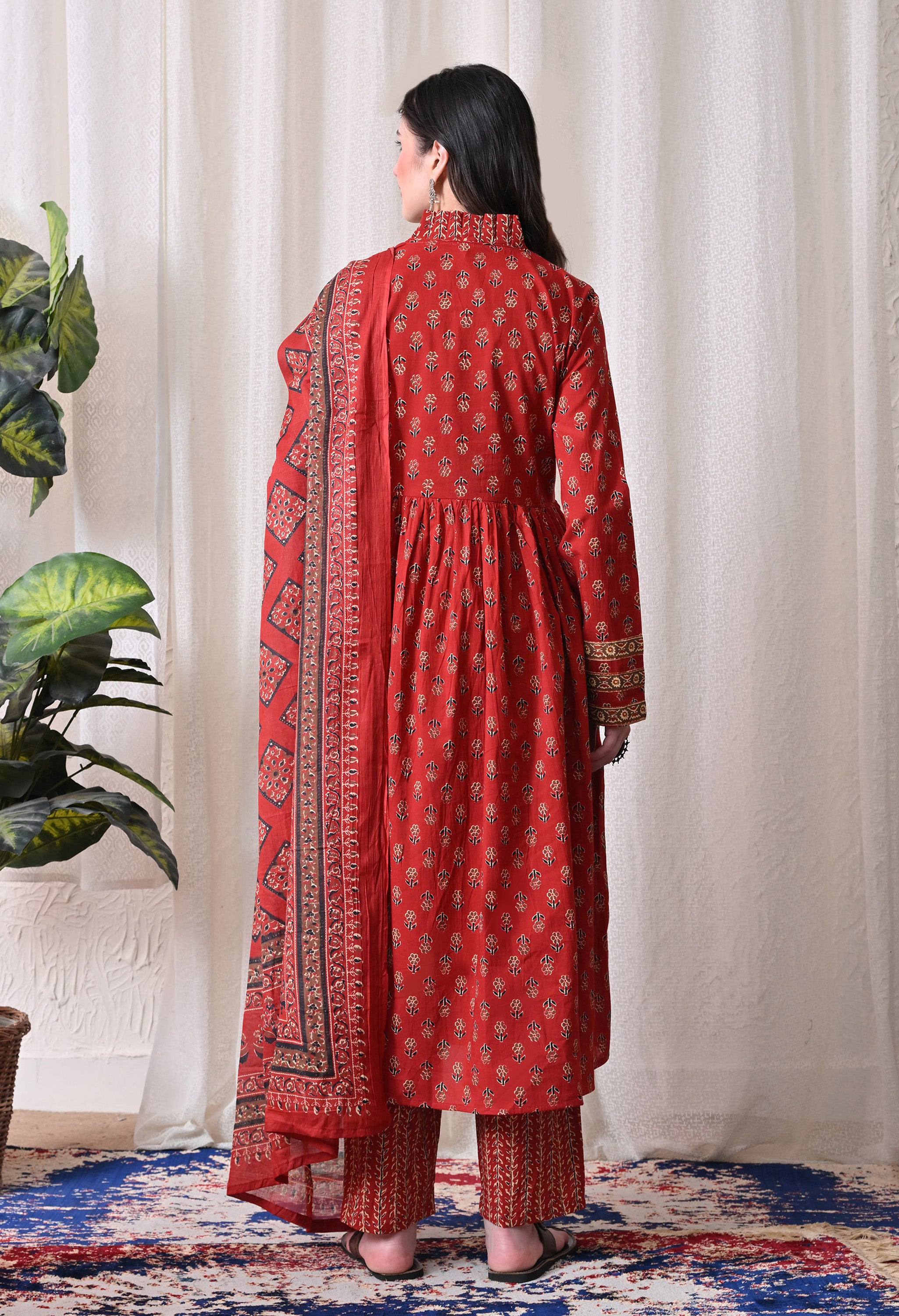 MEERA FAB Women Printed Regular Pure Cotton Anarkali Kurta with Palazzos & with Dupatta
