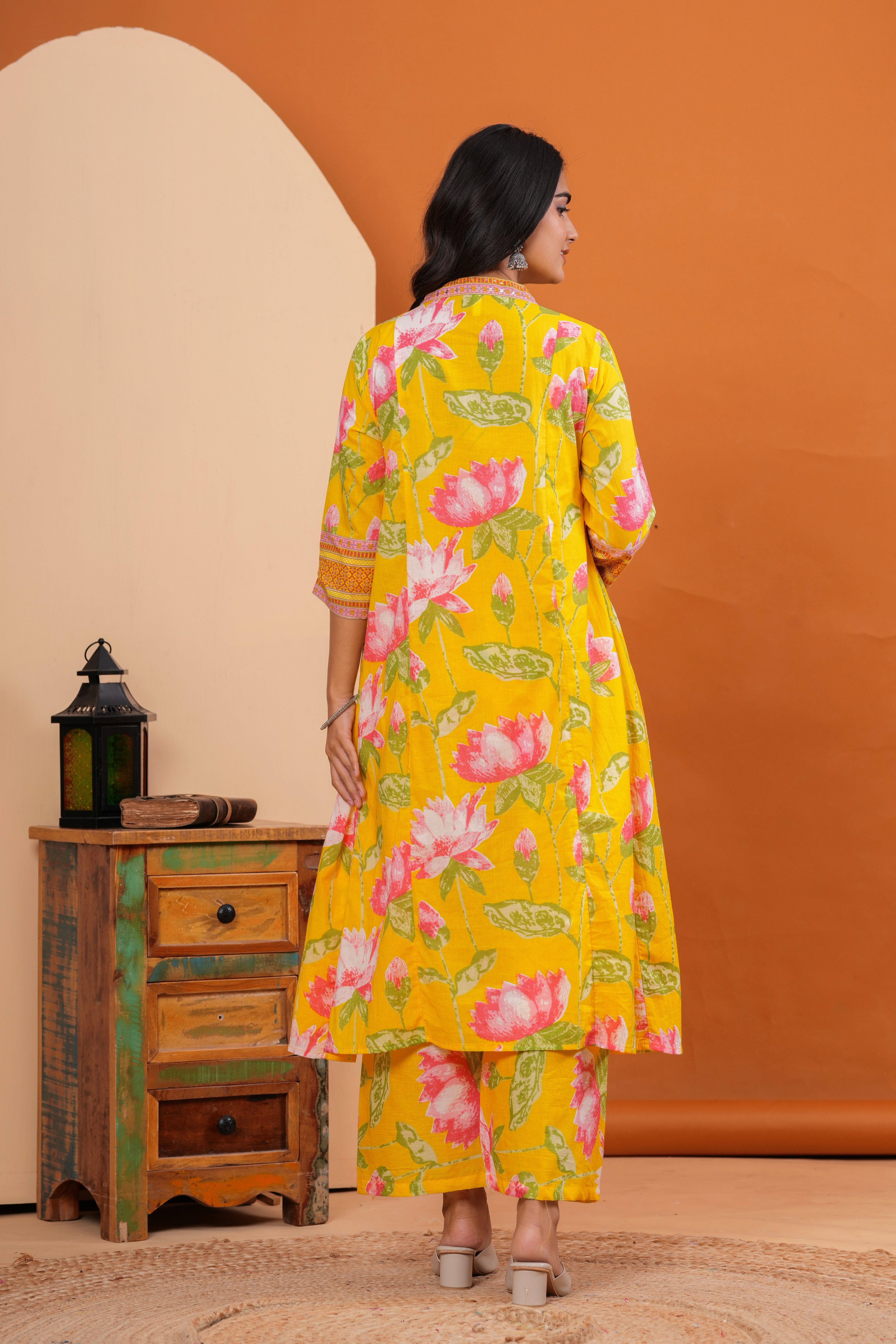 MEERA FAB Women's Pure Cotton Printed A-Line Kurta Set with Palazzo Pants & Dupatta