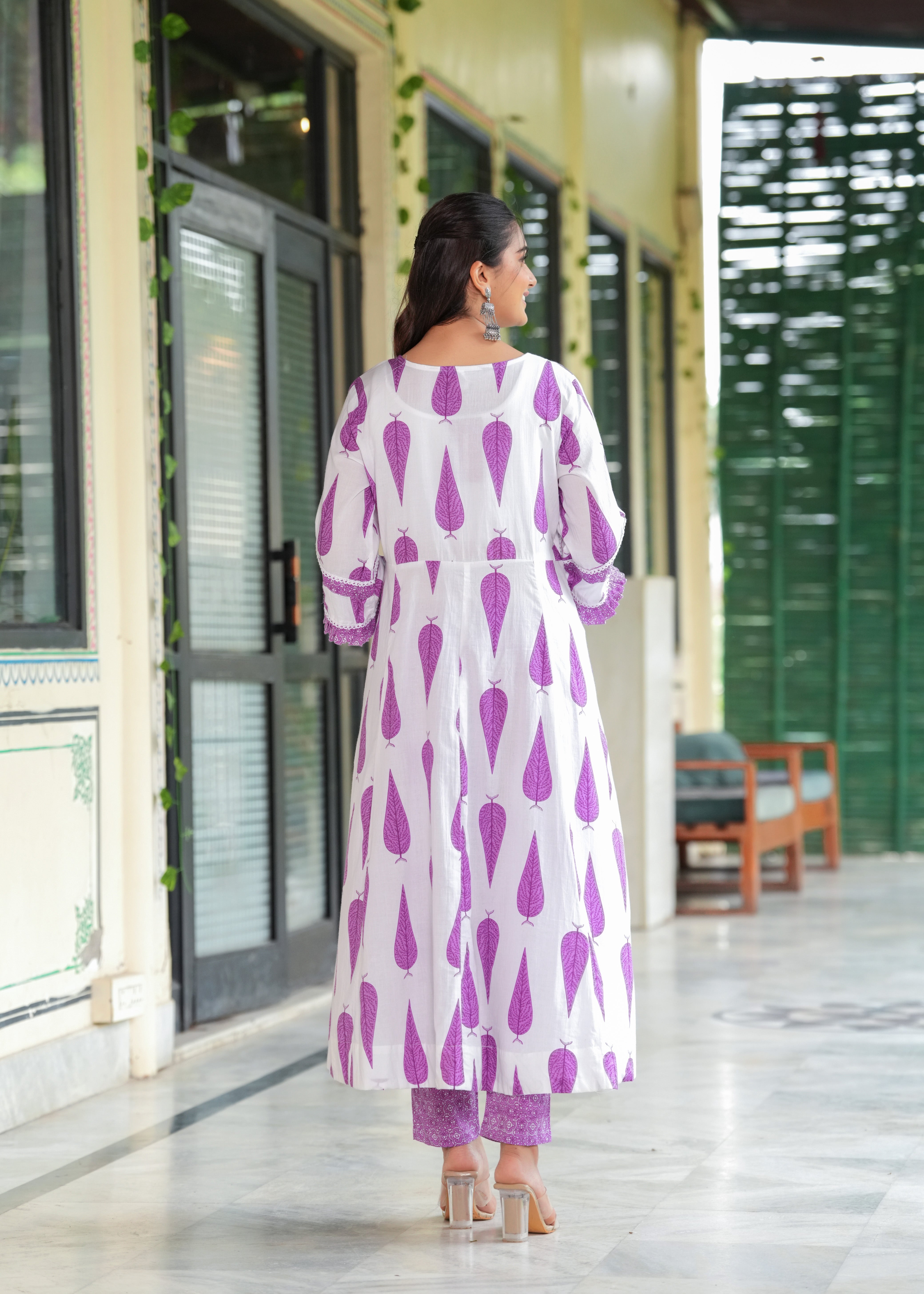 MEERA FAB Women's Cotton Blend Anarkali Printed Kurta with Palazzo & Dupatta