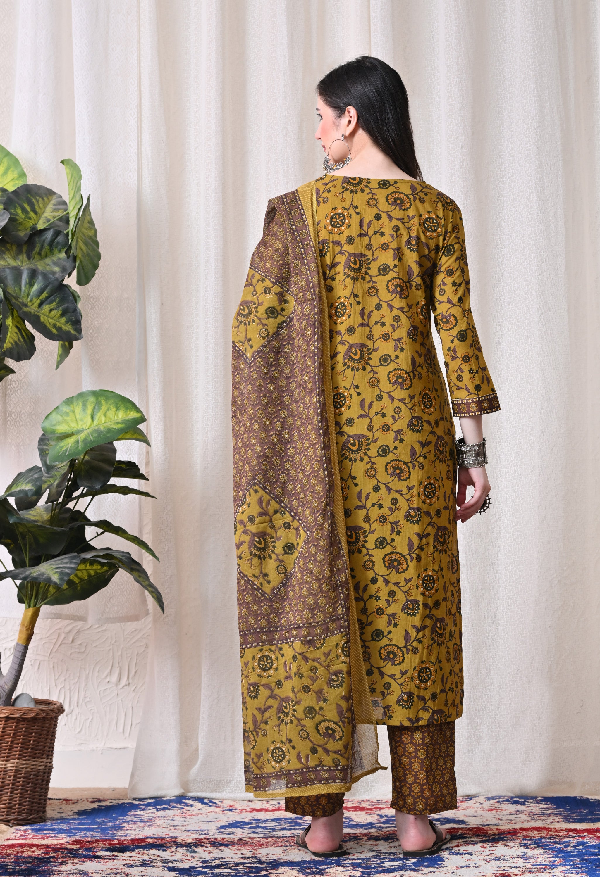 MEERA FAB Women Printed Regular Pure Cotton Straight Handwork Kurta with Palazzos & with Dupatta (Copy)