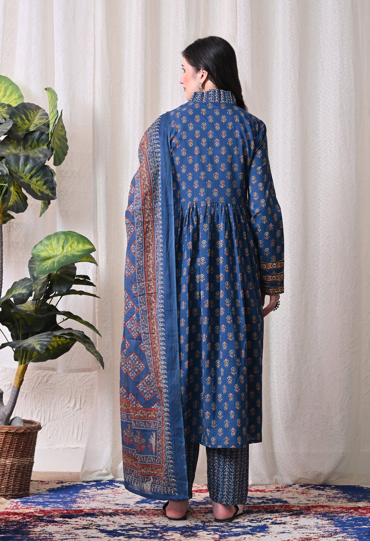 MEERA FAB Women Printed Regular Pure Cotton Anarkali Kurta with Palazzos & with Dupatta