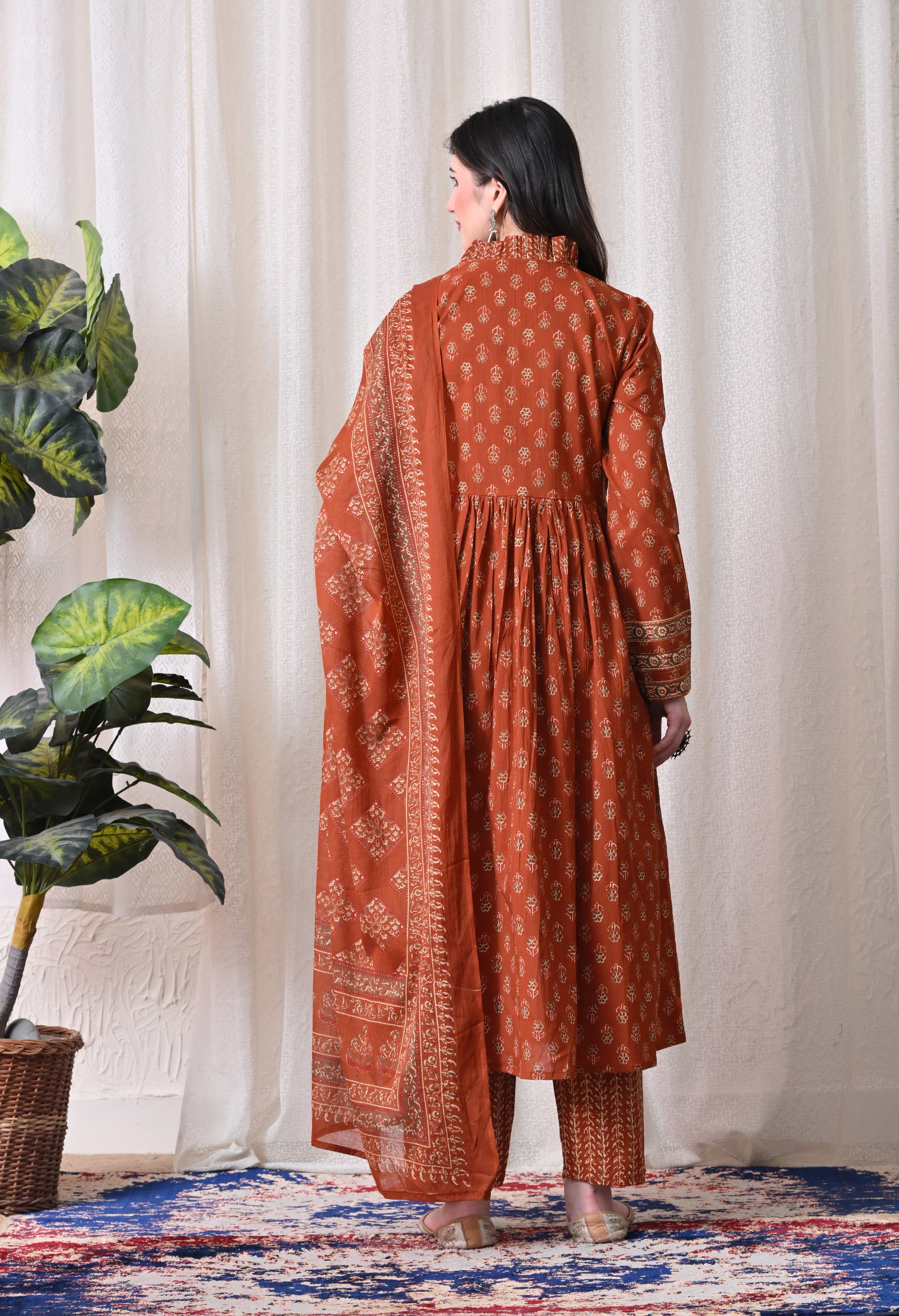 MEERA FAB Women Printed Regular Pure Cotton Anarkali Kurta with Palazzos & with Dupatta