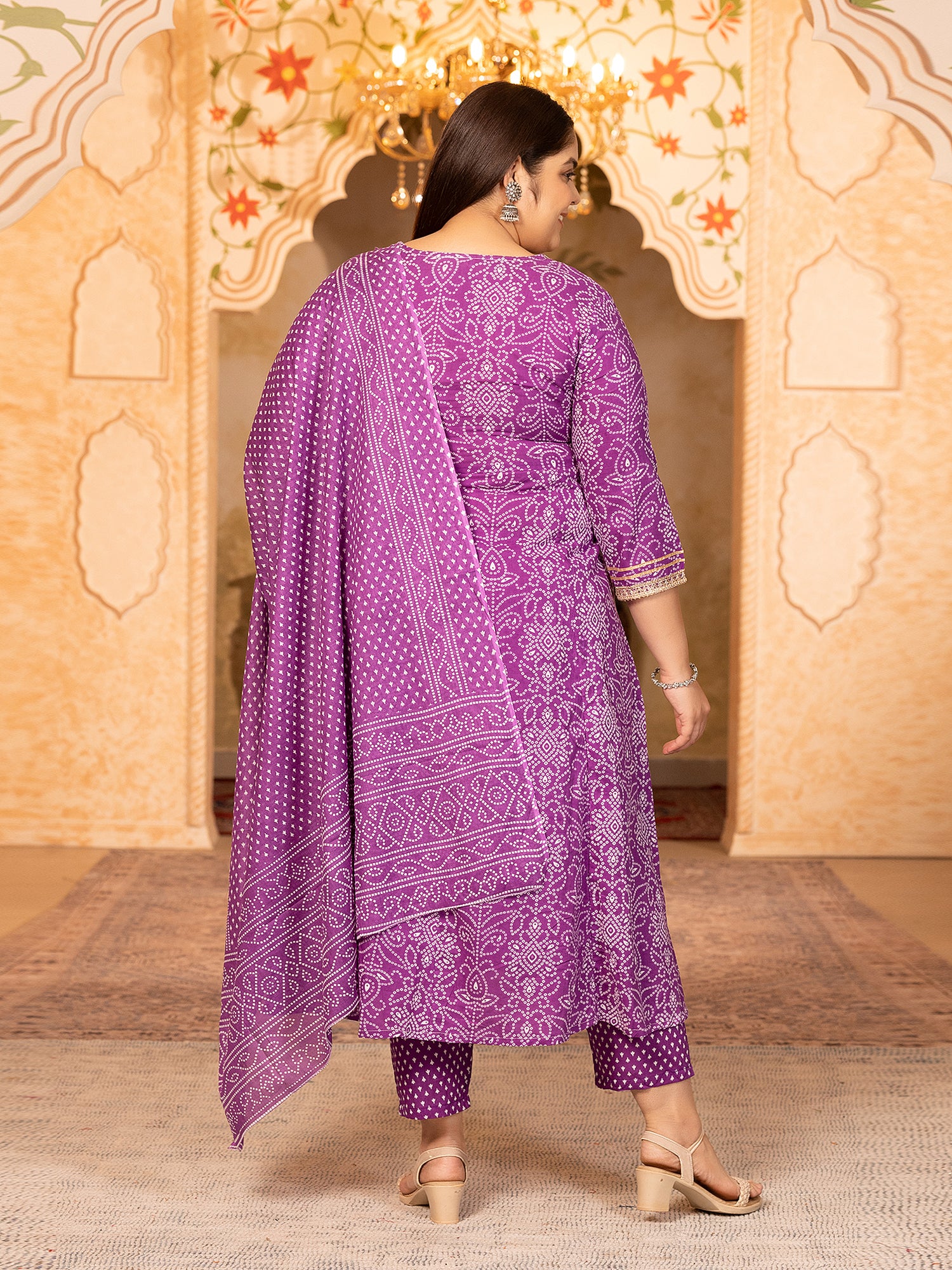 MEERA FAB Plus Size Printed Pure Cotton Anarkali Handwork Kurta with Palazzos & Dupatta