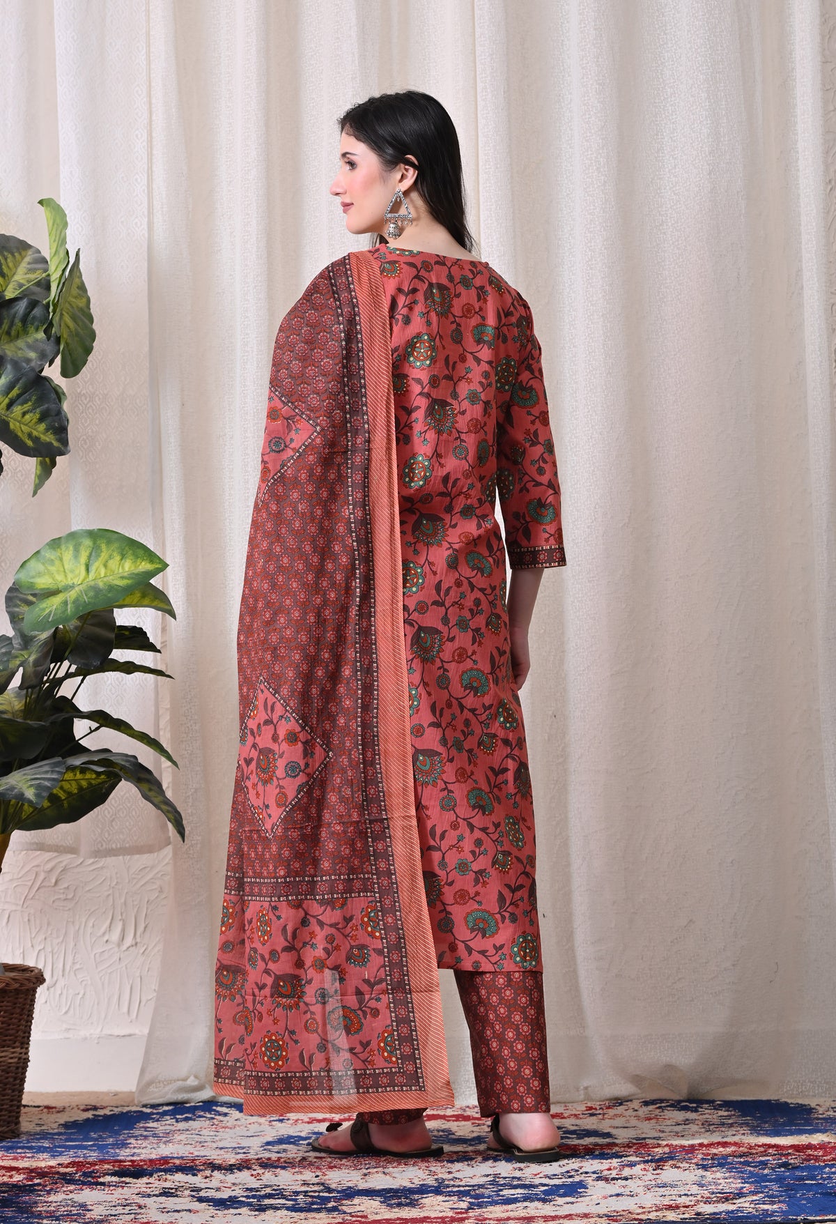 MEERA FAB Women Printed Regular Pure Cotton Straight Handwork Kurta with Palazzos & with Dupatta (Copy)