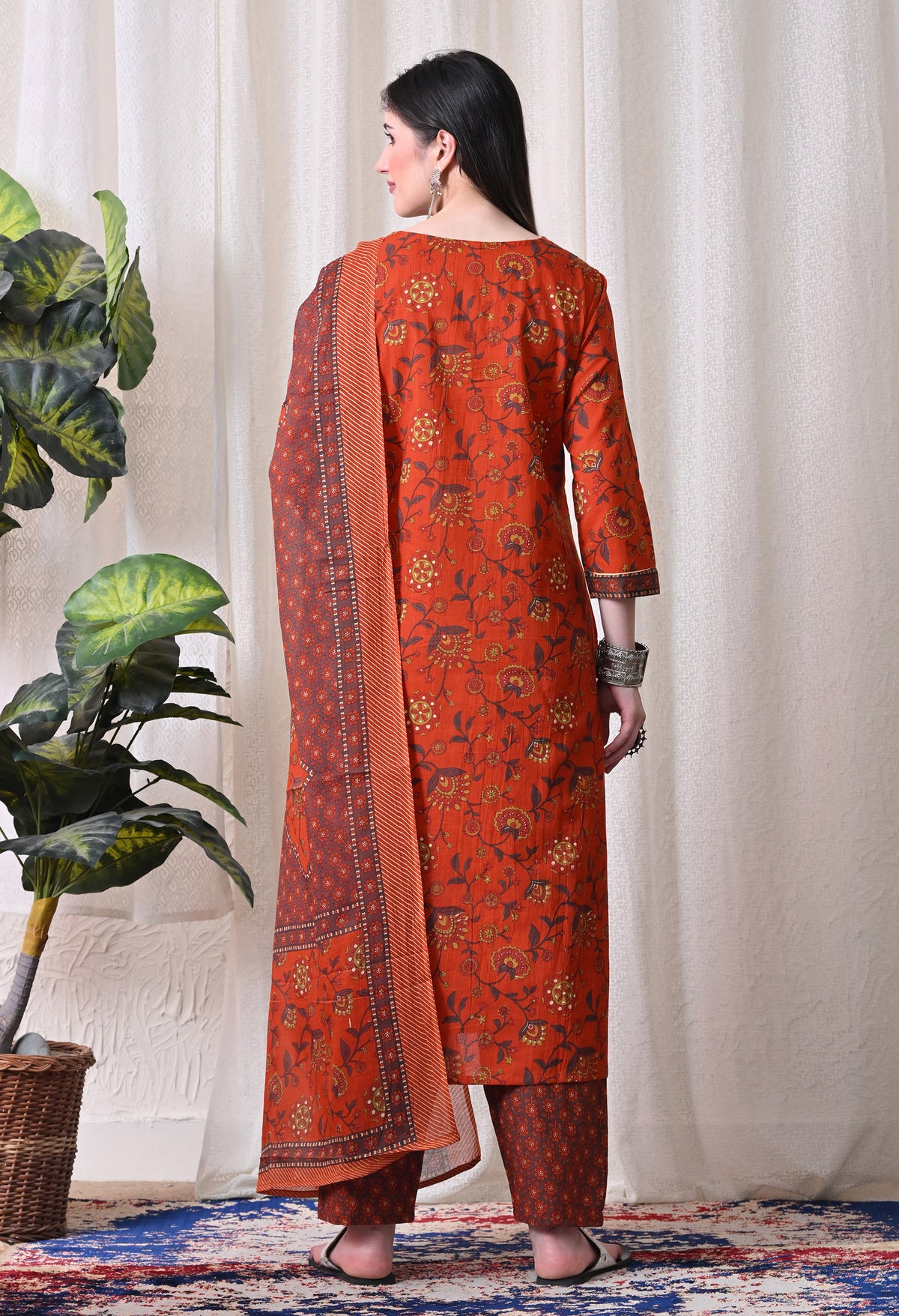 MEERA FAB Women Printed Regular Pure Cotton Straight Handwork Kurta with Palazzos & with Dupatta (Copy)