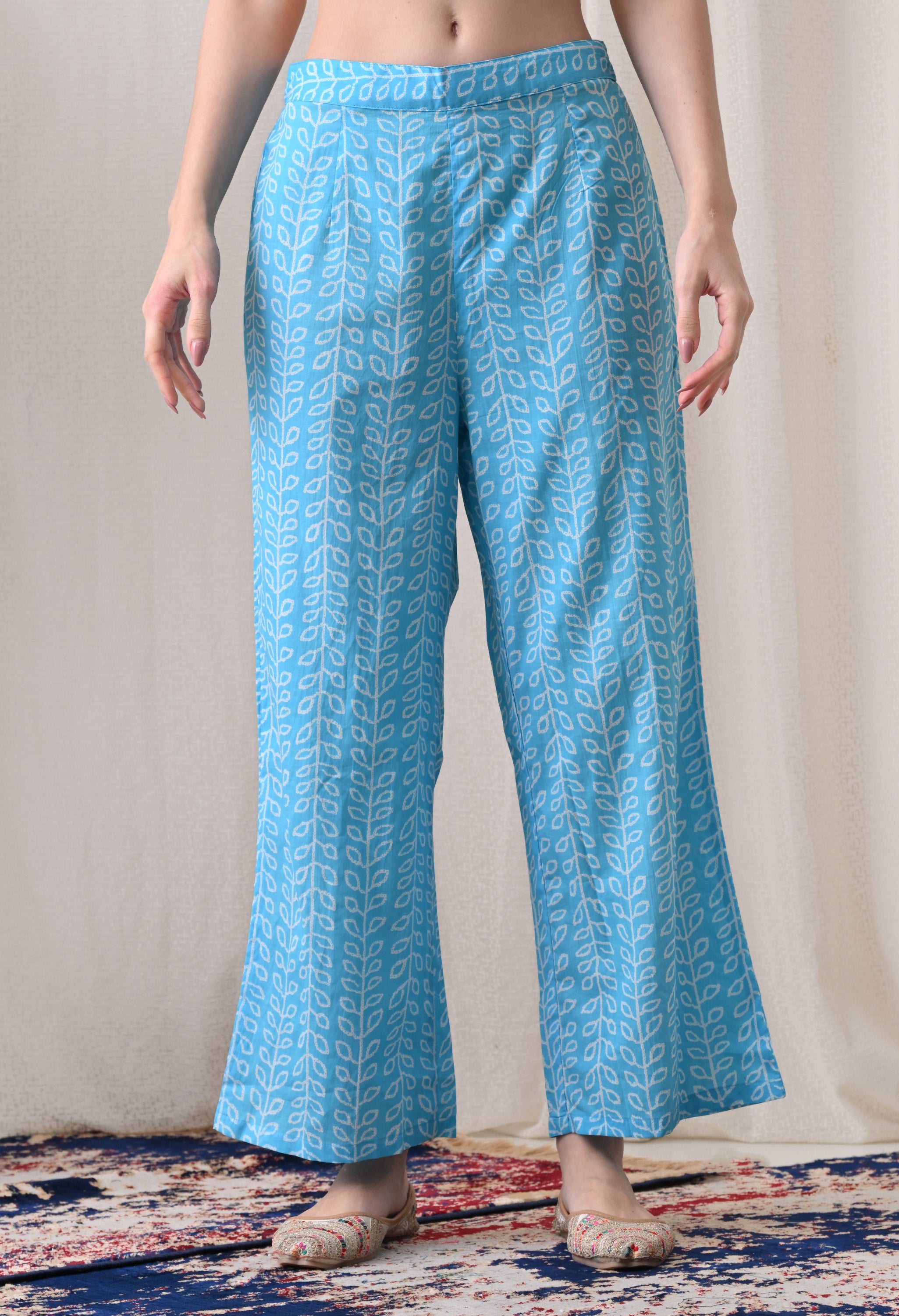 MEERA FAB Alia Cut Kurta Palazzo and Dupatta Set,Pure Cotton, with Embroidery, Block Print