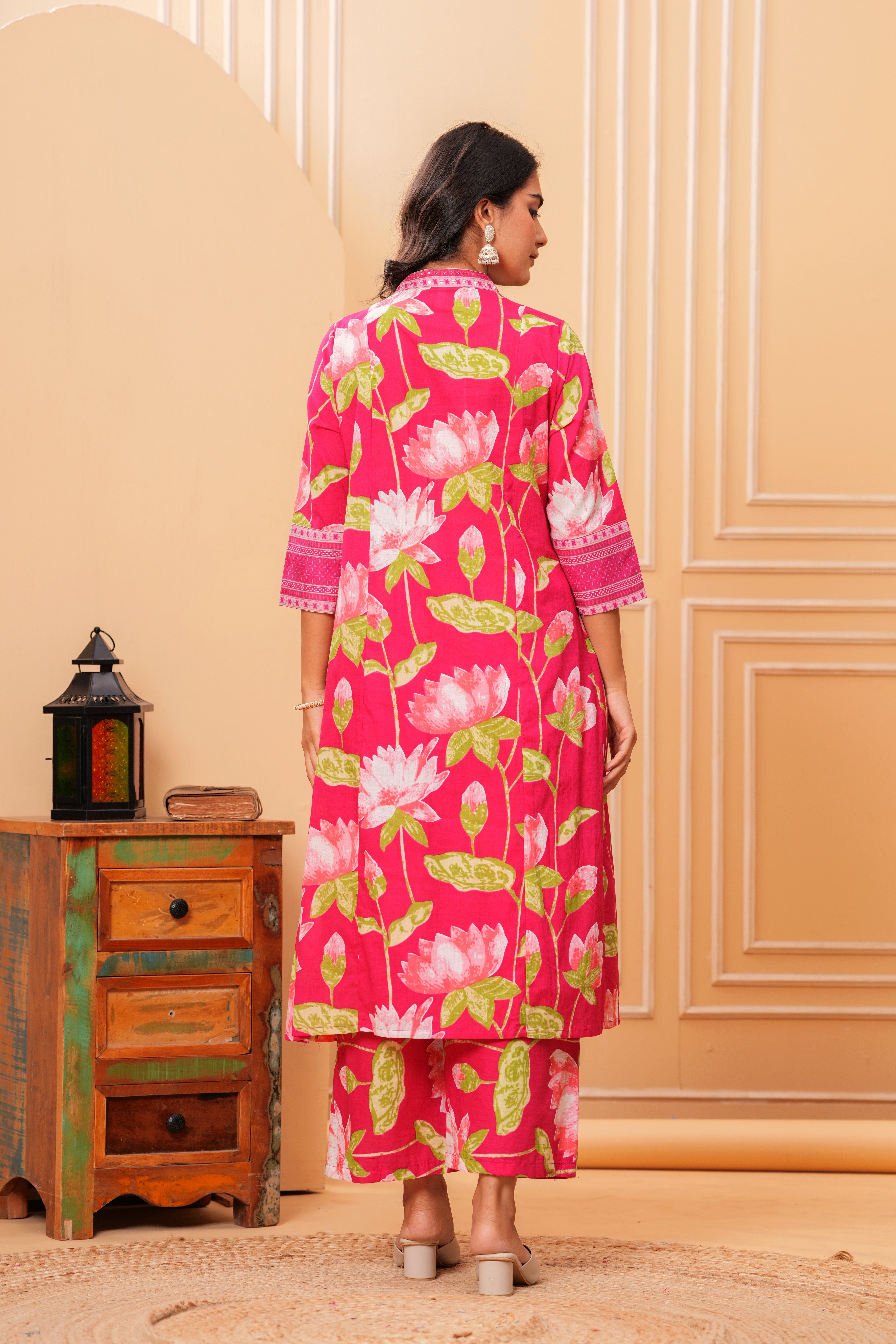 MEERA FAB Women's Pure Cotton Printed A-Line Kurta Set with Palazzo Pants & Dupatta