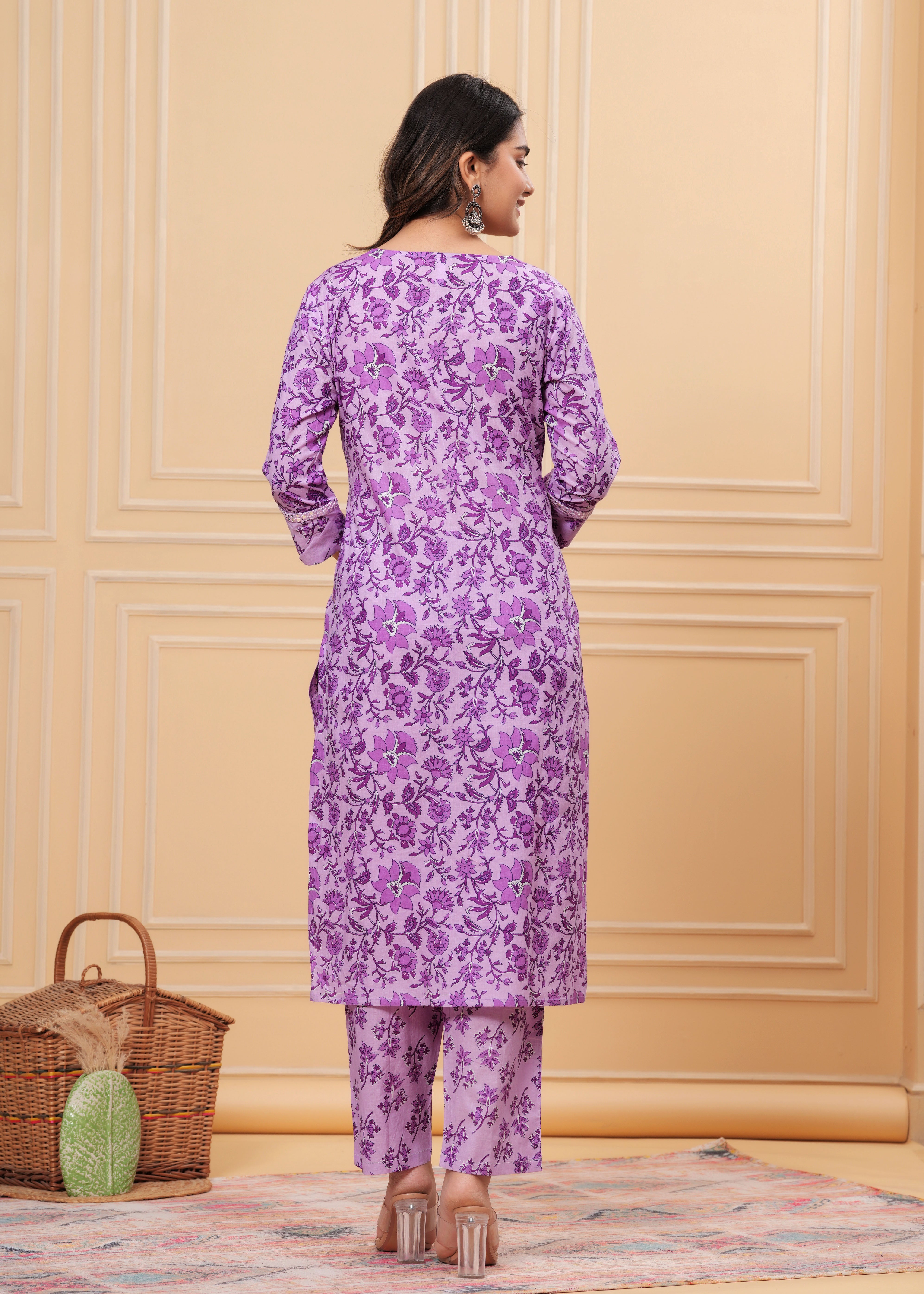 MEERA FAB Women's Cotton Printed Straight Kurta with Palazzo & Dupatta Set with Yoke