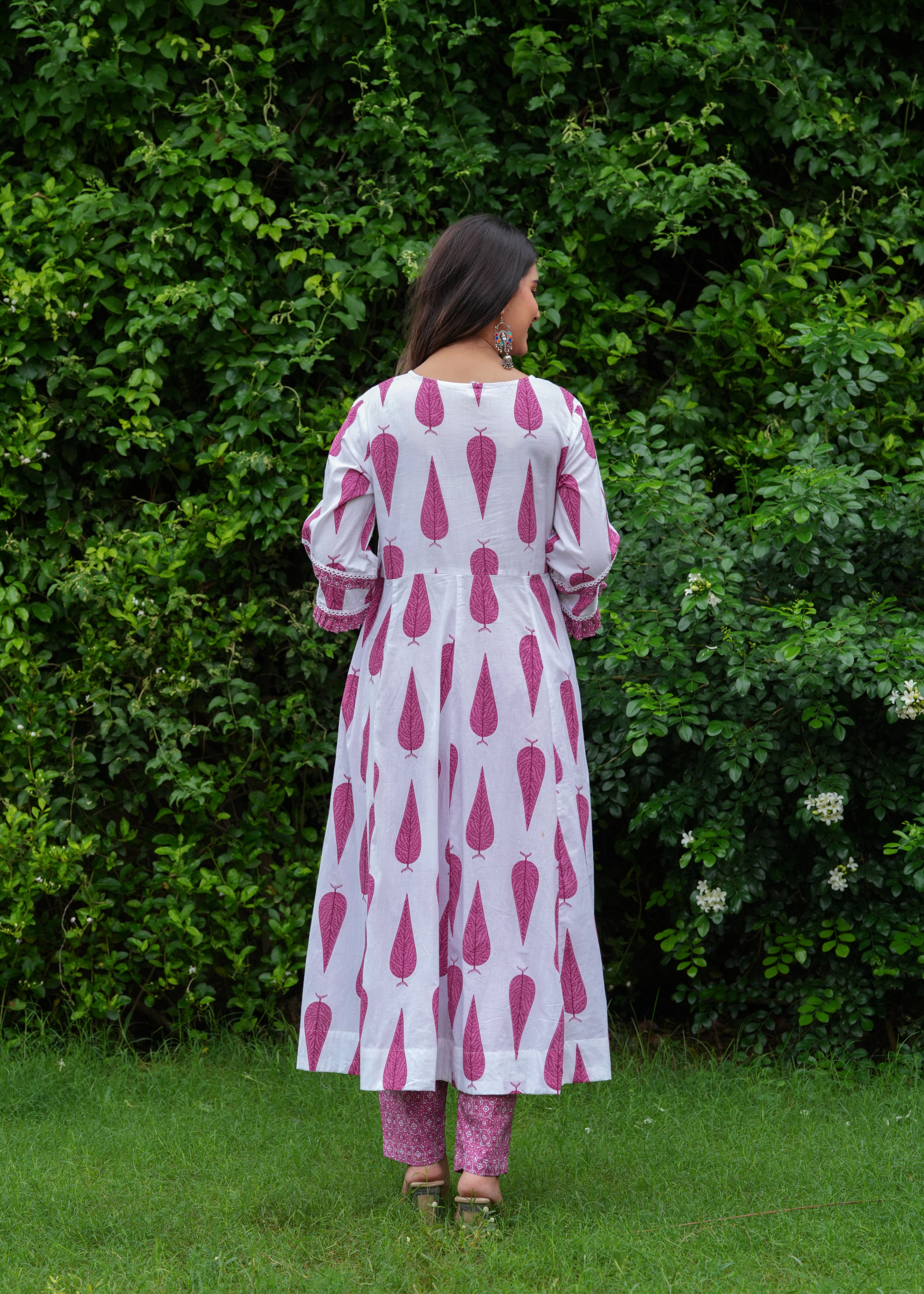 MEERA FAB Women's Cotton Blend Anarkali Printed Kurta with Palazzo & Dupatta