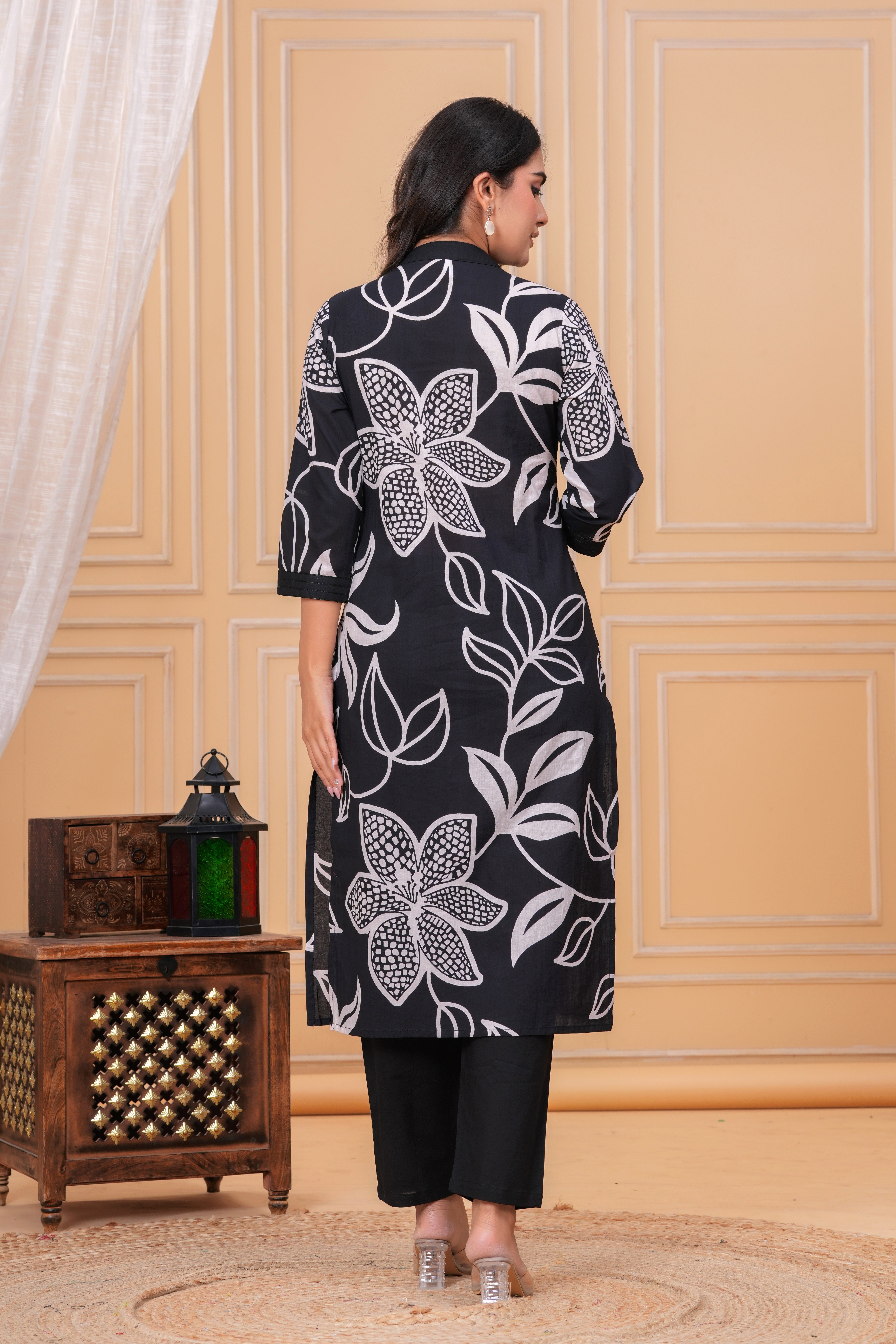 MEERA FAB Women's Pure Cotton Printed Ethnic Wear Straight Kurta Set with Palazzo Pants