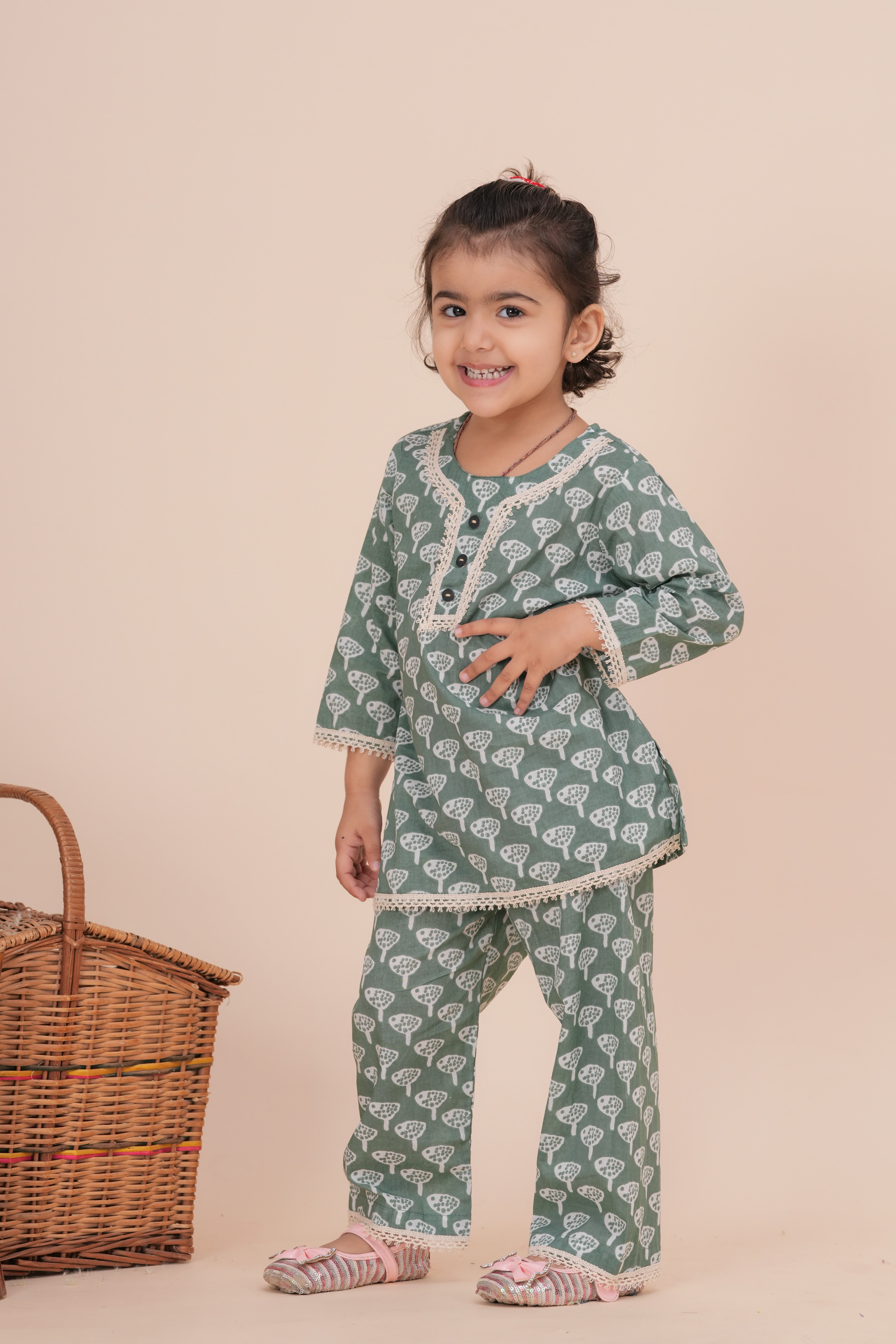 Girls Kids Pure Cotton Top and Pant Set | Printed Full Sleeve Top with Palazzo Pants | Soft Breathable Co-Ord Outfit