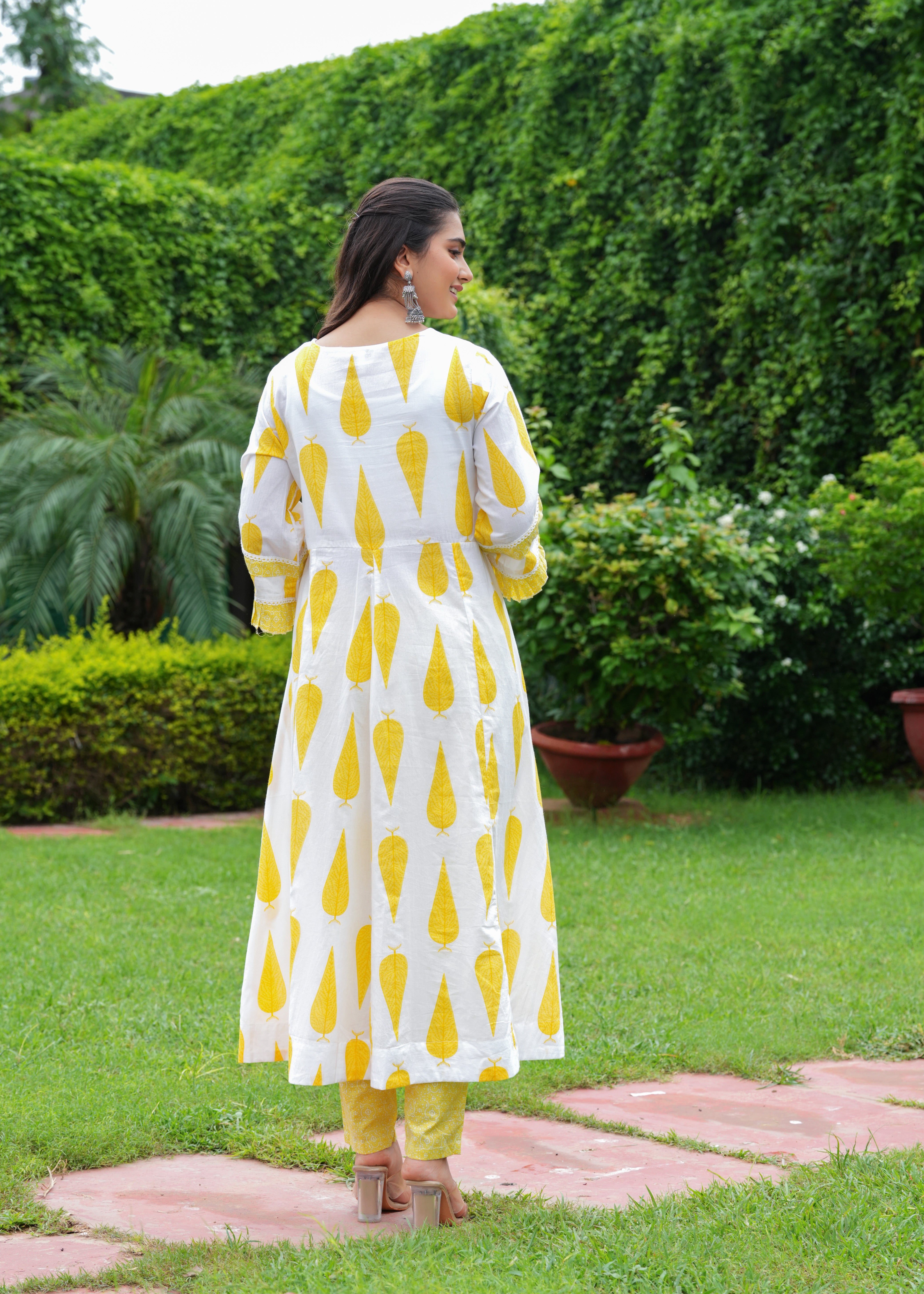 MEERA FAB Women's Cotton Blend Anarkali Printed Kurta with Palazzo & Dupatta