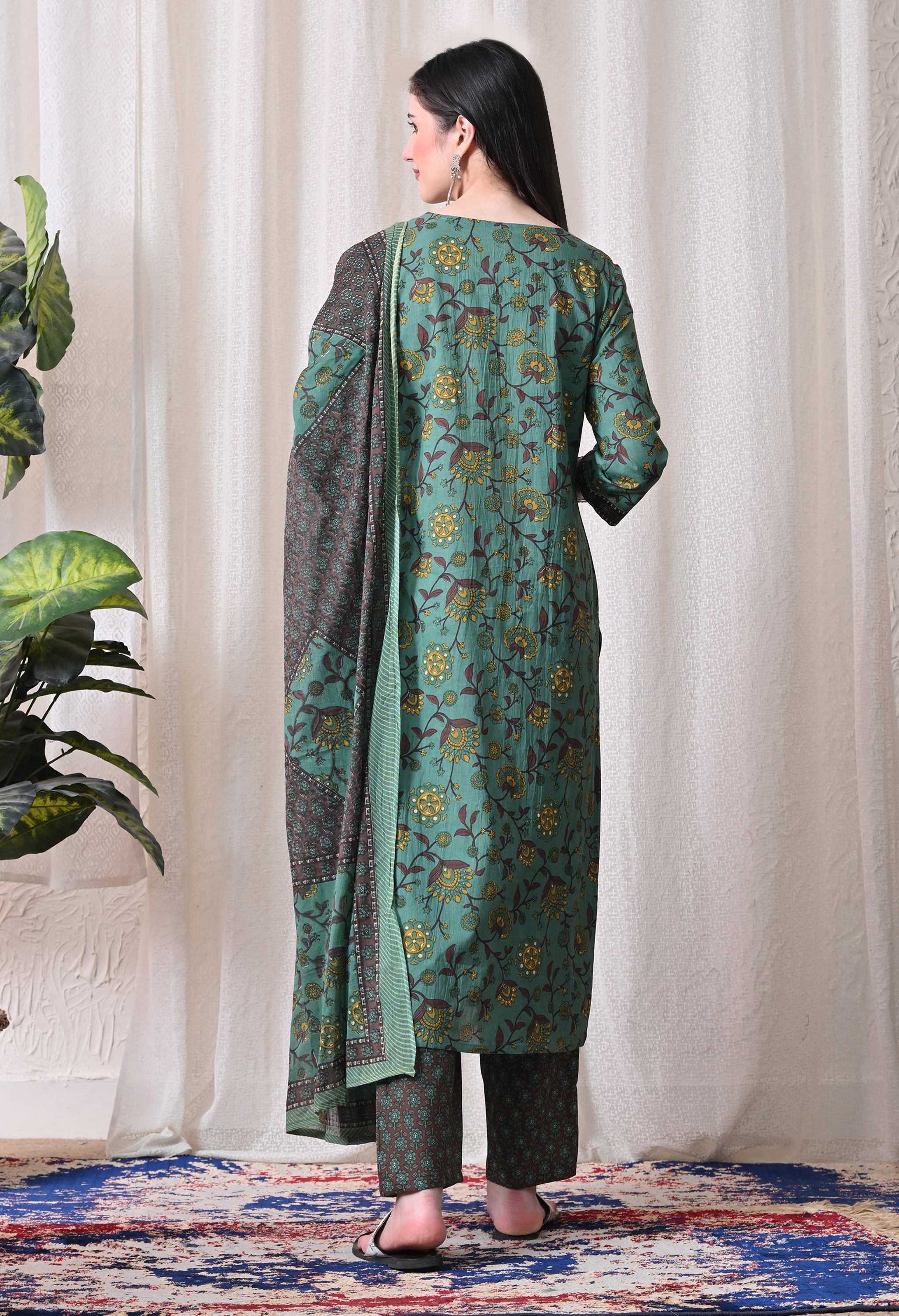 MEERA FAB Women Printed Regular Pure Cotton Straight Handwork Kurta with Palazzos & with Dupatta (Copy)
