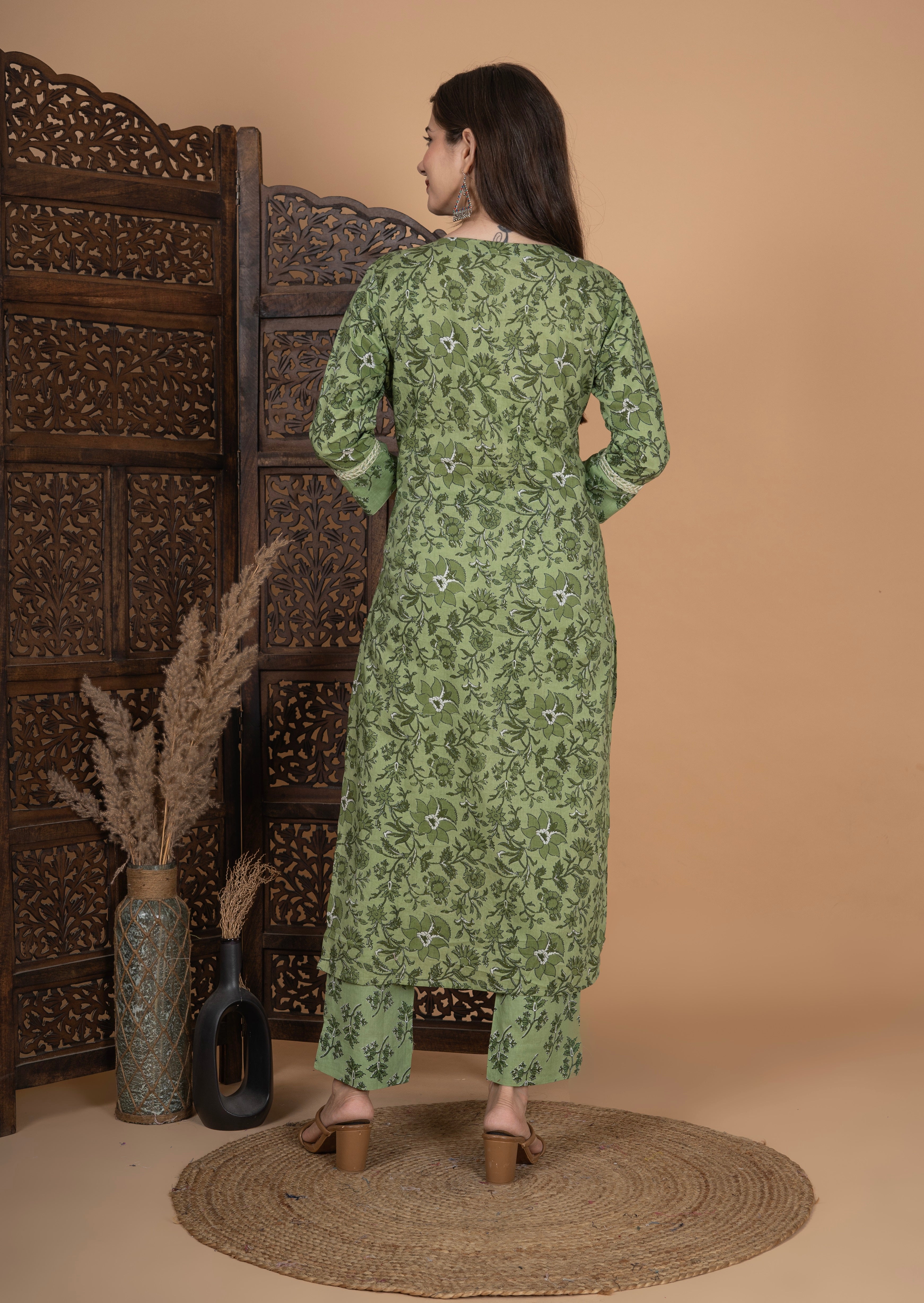 MEERA FAB Women's Cotton Printed Straight Kurta with Palazzo & Dupatta Set with Yoke