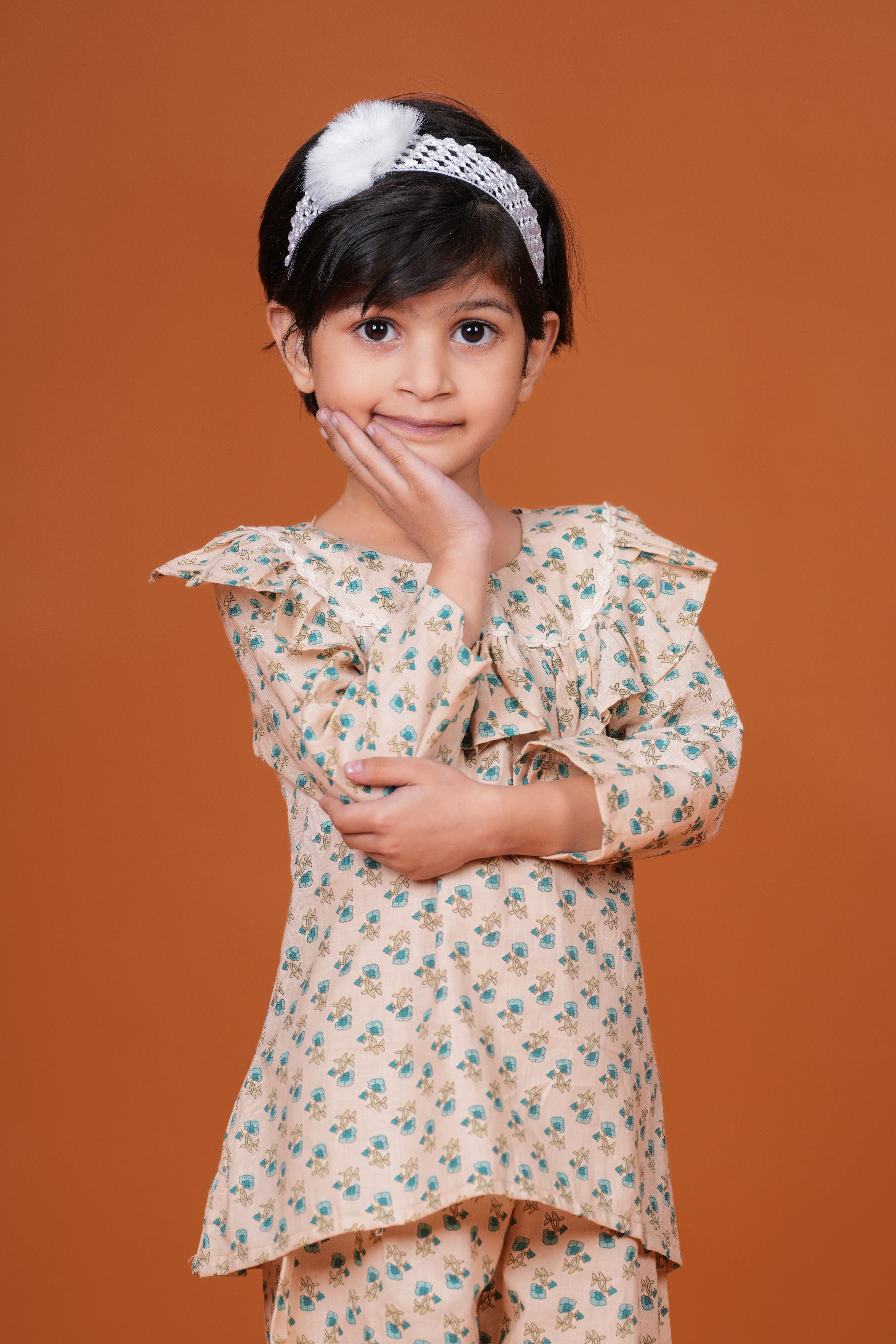 Girls Pure Cotton Top with Short pant Set | Floral Printed Full Sleeve Top with Short pants | Soft Breathable Co-ord Outfit