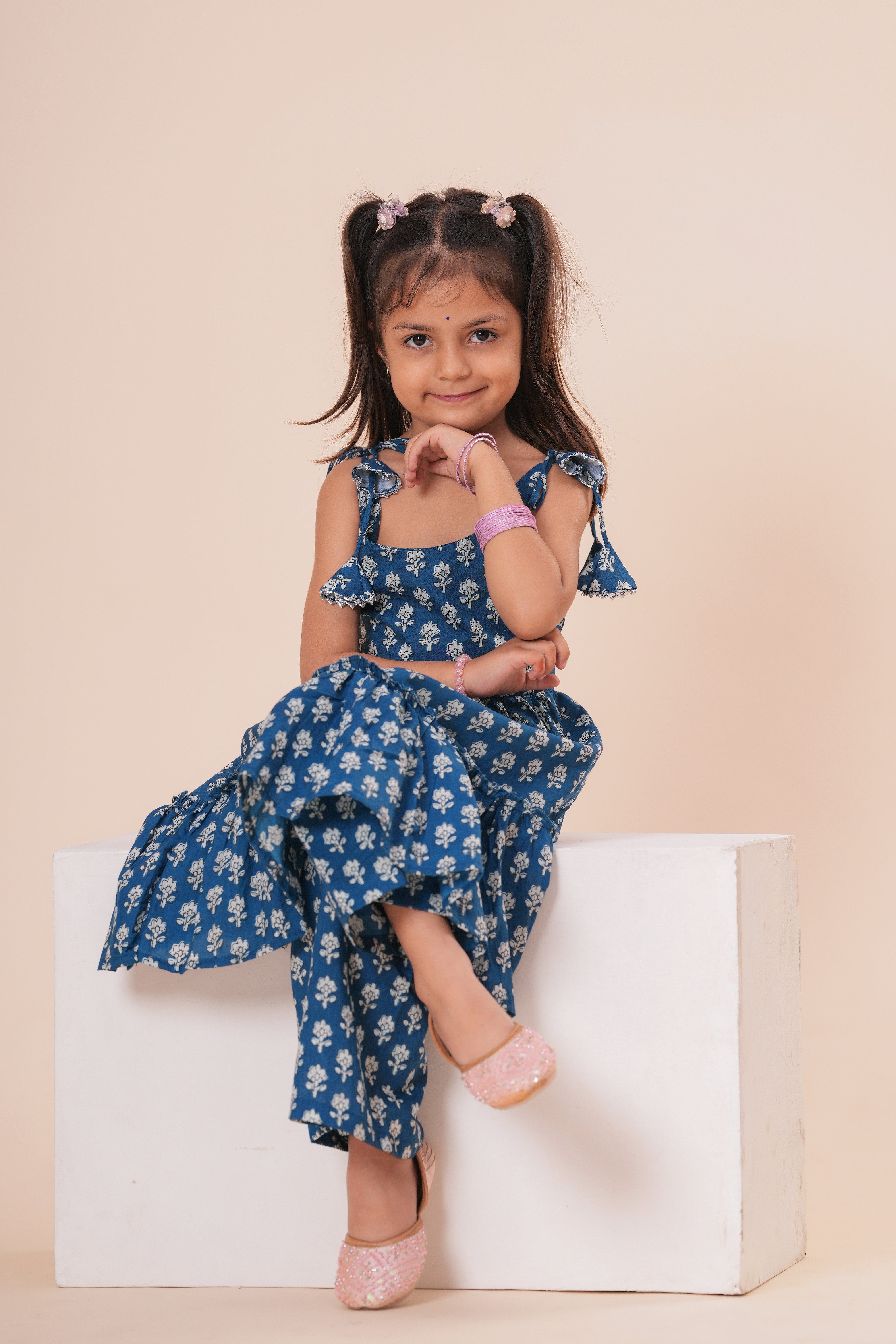 Girls Kids Pure Cotton Sleeveless Kurti with Pant Set | Printed Kurti Top and Palazzo Set | Comfortable Ethnic Co-Ord Outfit