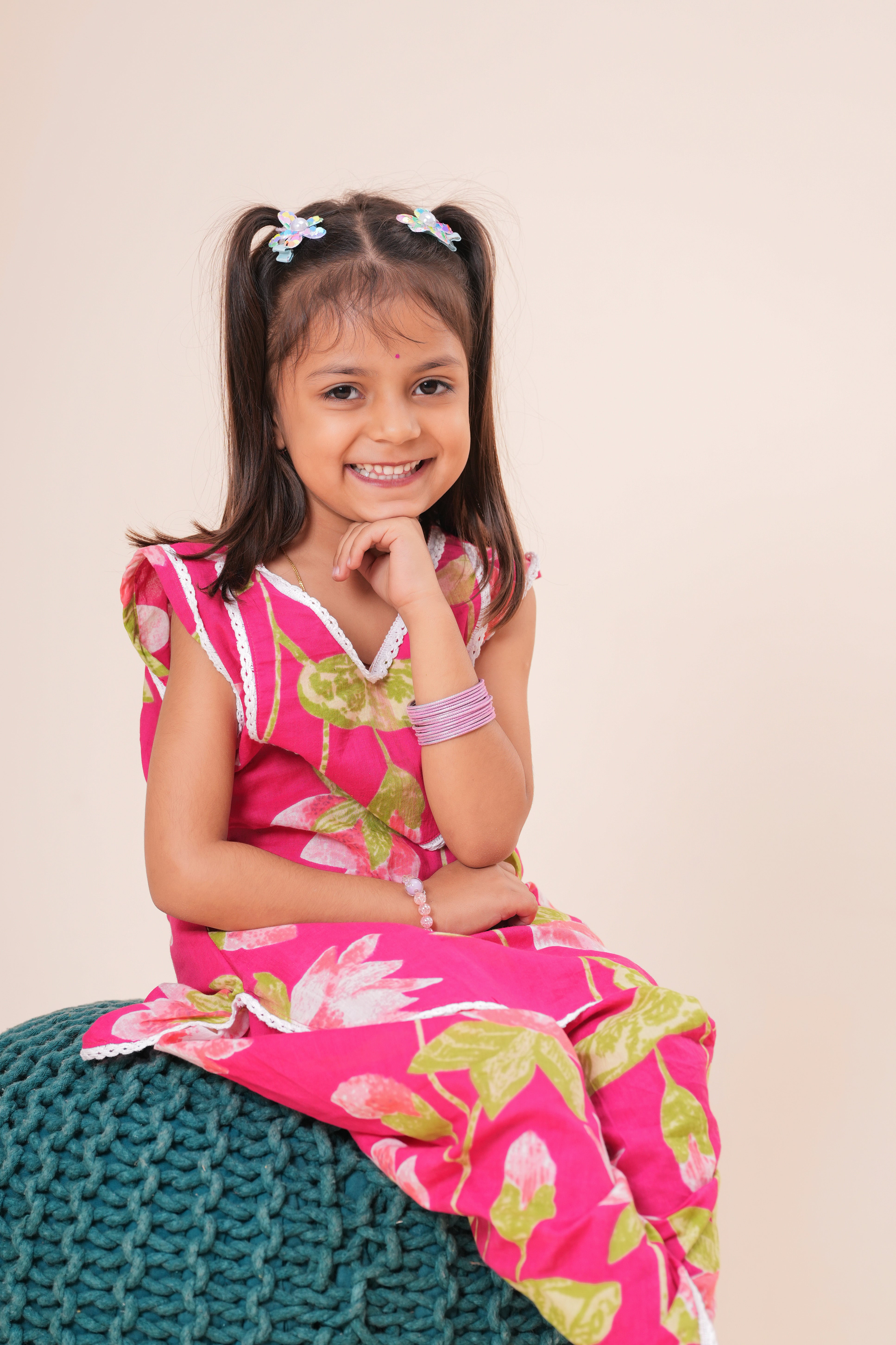 Girls Kids Pure Cotton Cut Sleeves Top with Dhoti Pant Set | Floral Printed Top and Bottom Outfit | Traditional Ethnic Co-Ord Set