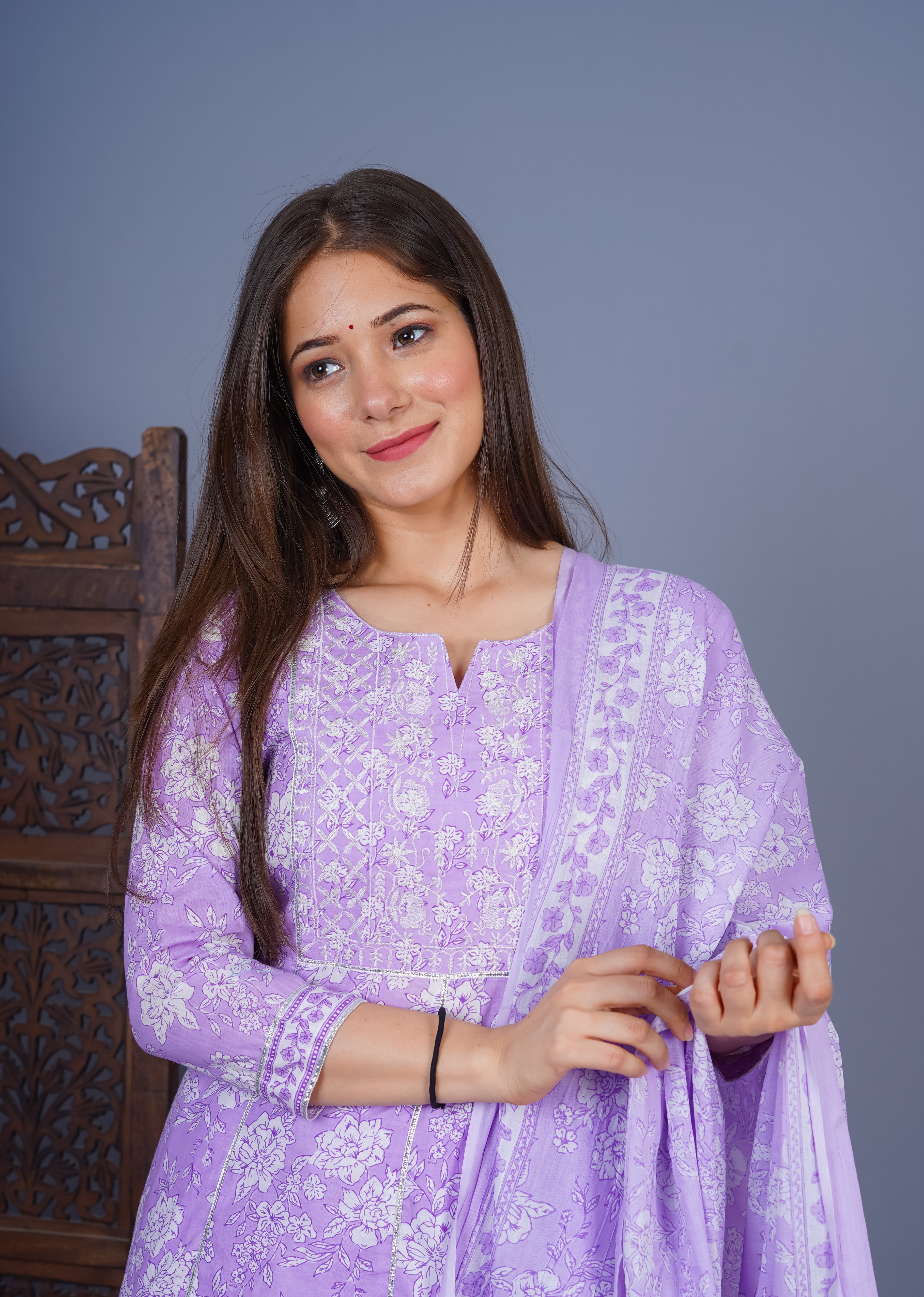 MEERA FAB Women's Cotton Printed Embrodriery Anarkali Kurta With Palazzo & Dupatta Set