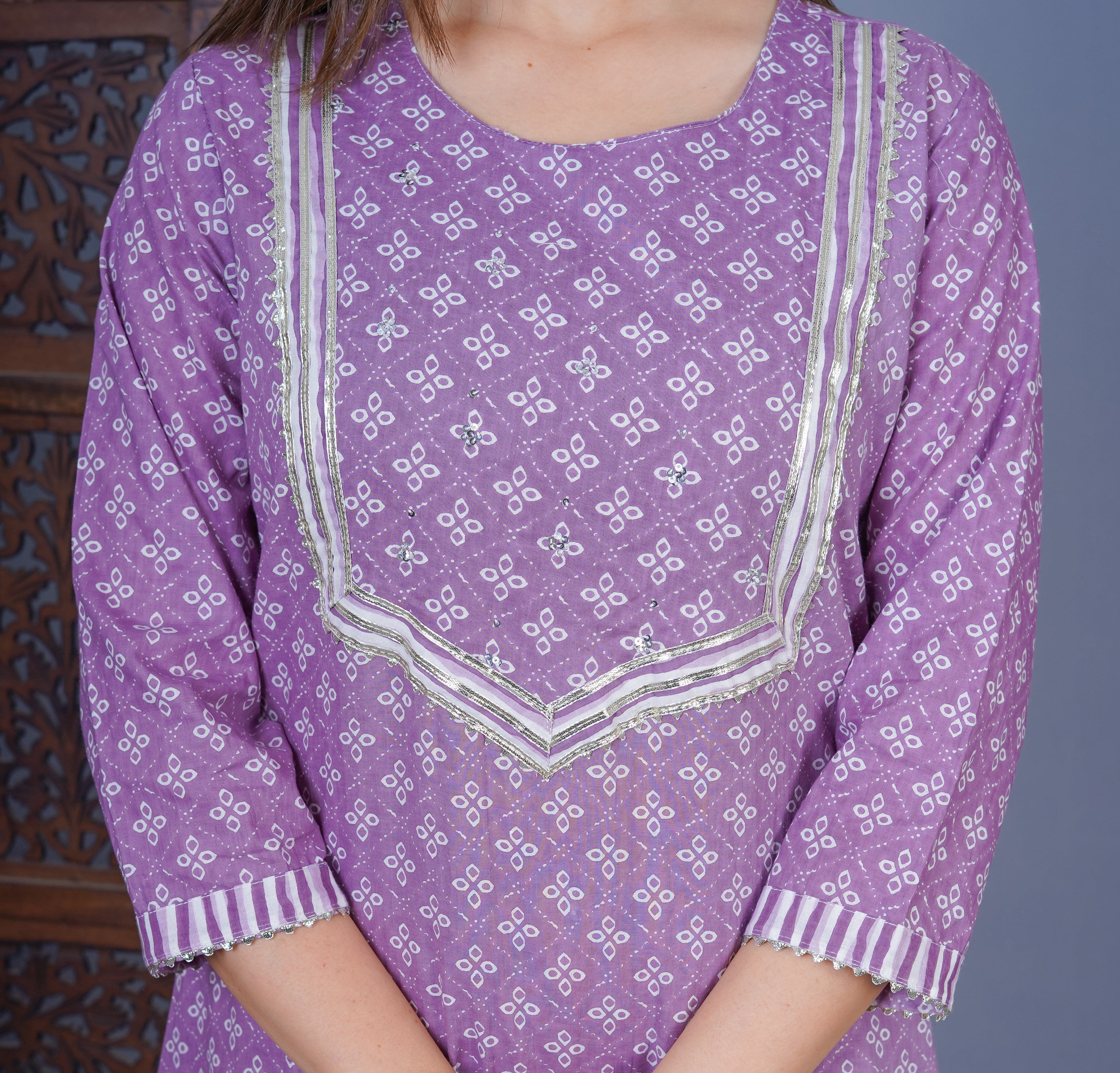 MEERA FAB Women's Cotton Printed Straight Kurta with Palazzo & Dupatta Set with Handwork