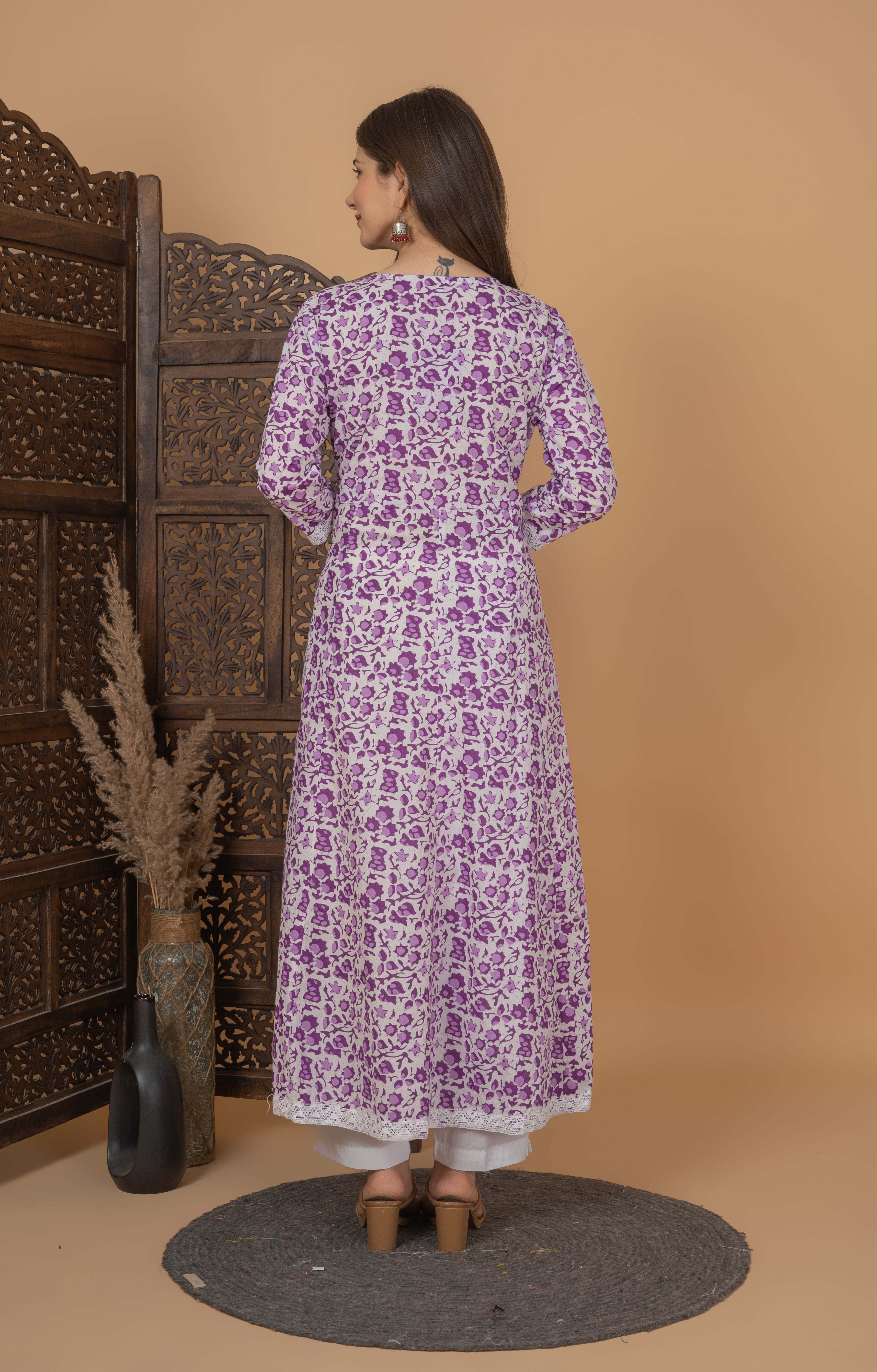 MEERA FAB Women's Cotton Printed Anarkali Kurta with Palazzo & Dupatta Set