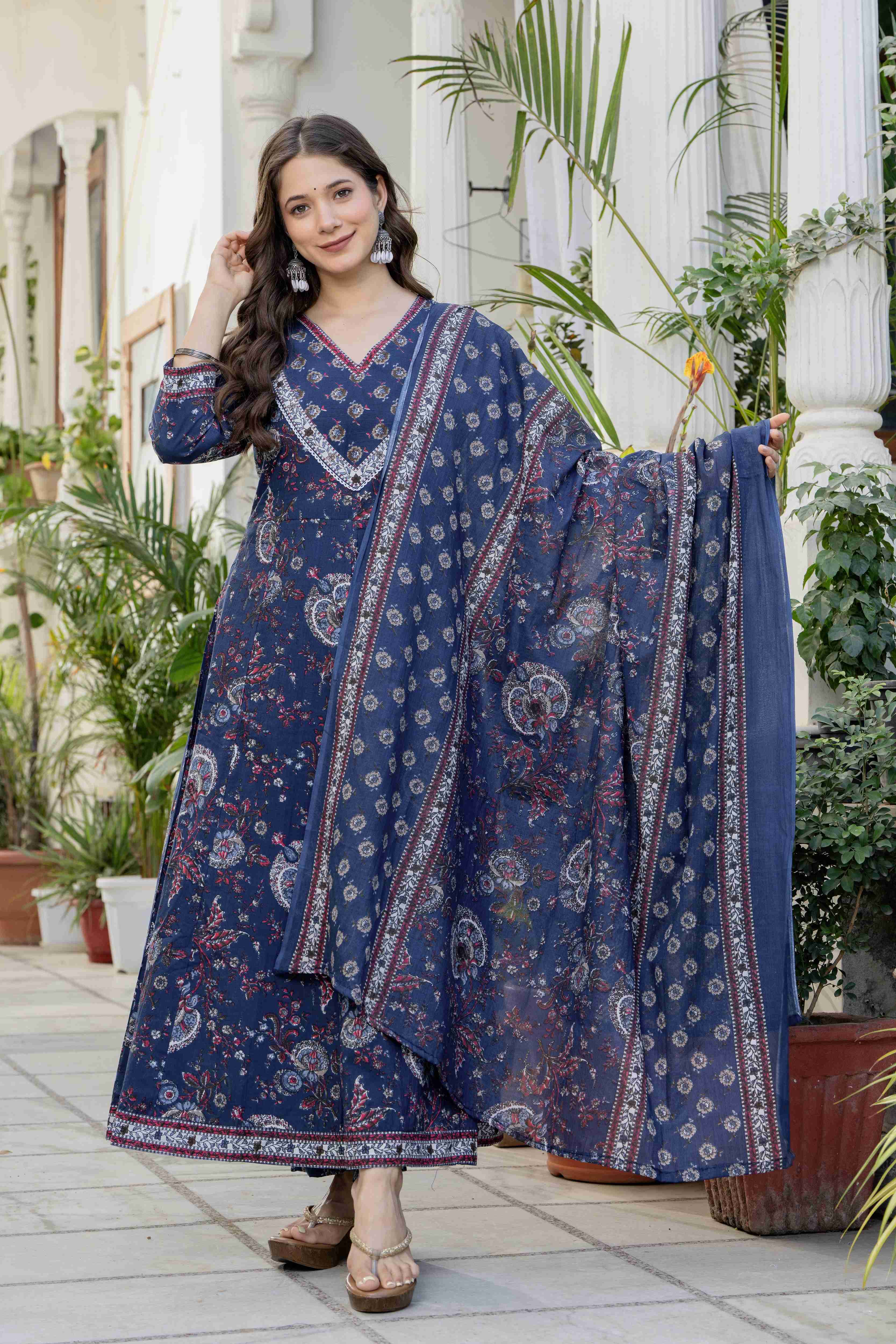 MEERA FAB Women Ethnic Motifs Printed Regular Pure Cotton Kurta with Palazzos & With Dupatta