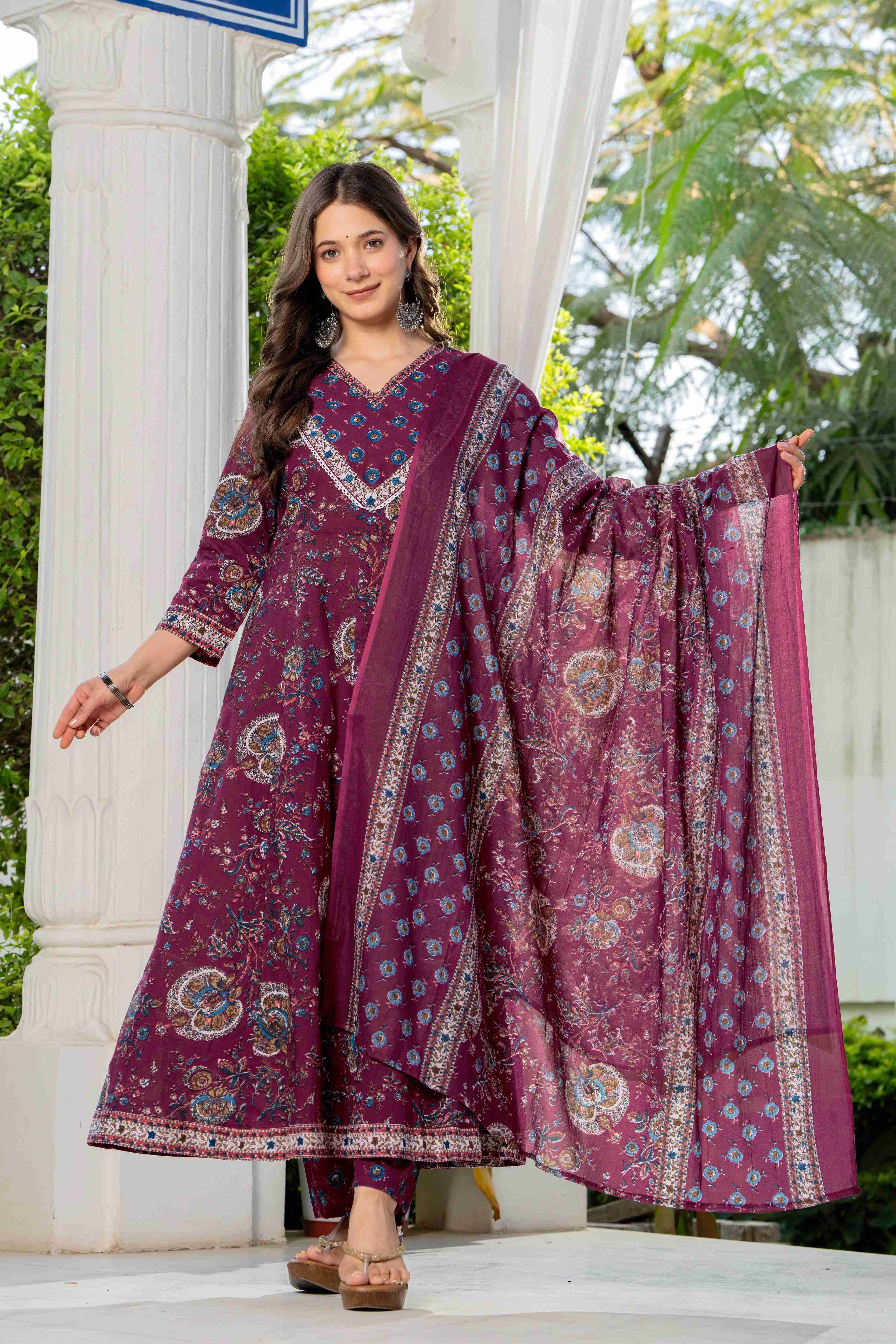 MEERA FAB Women Ethnic Motifs Printed Regular Pure Cotton Kurta with Palazzos & With Dupatta
