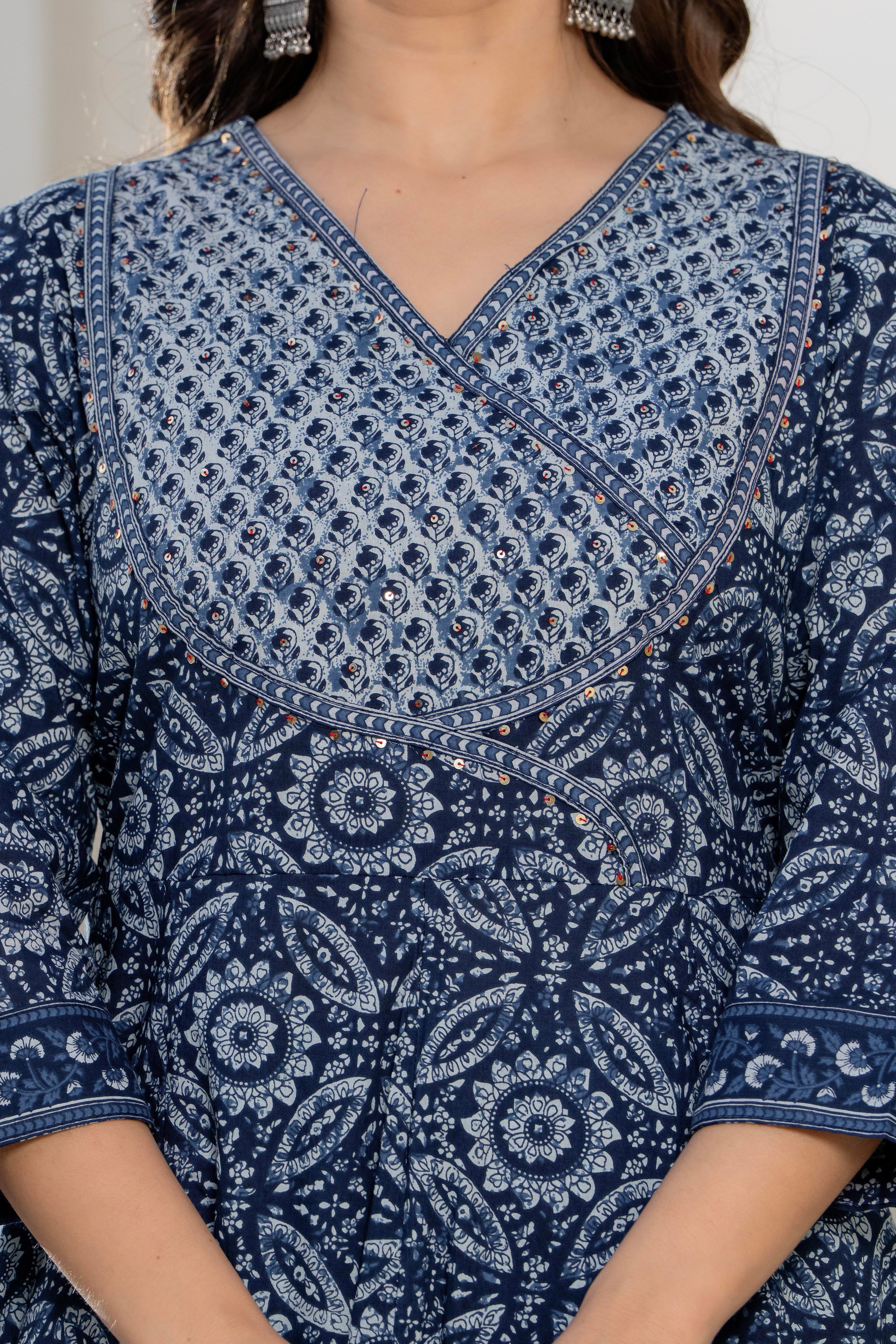 MEERA FAB Women Floral Printed Pure Cotton Anarkali Kurta with Palazzos & Dupatta