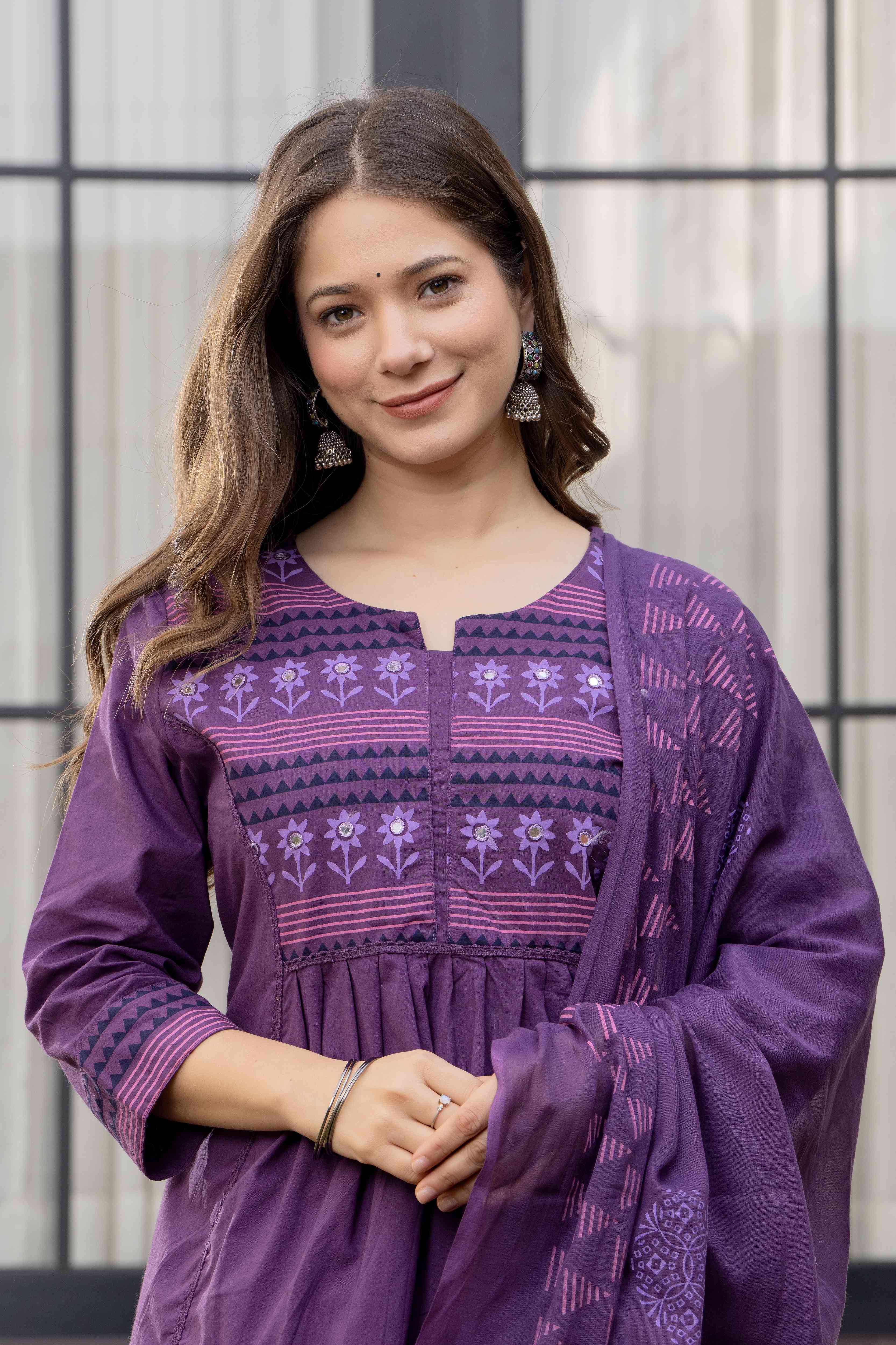 MEERA FAB Women Printed Regular Pure Cotton Straight Kurta with Palazzos & with Dupatta