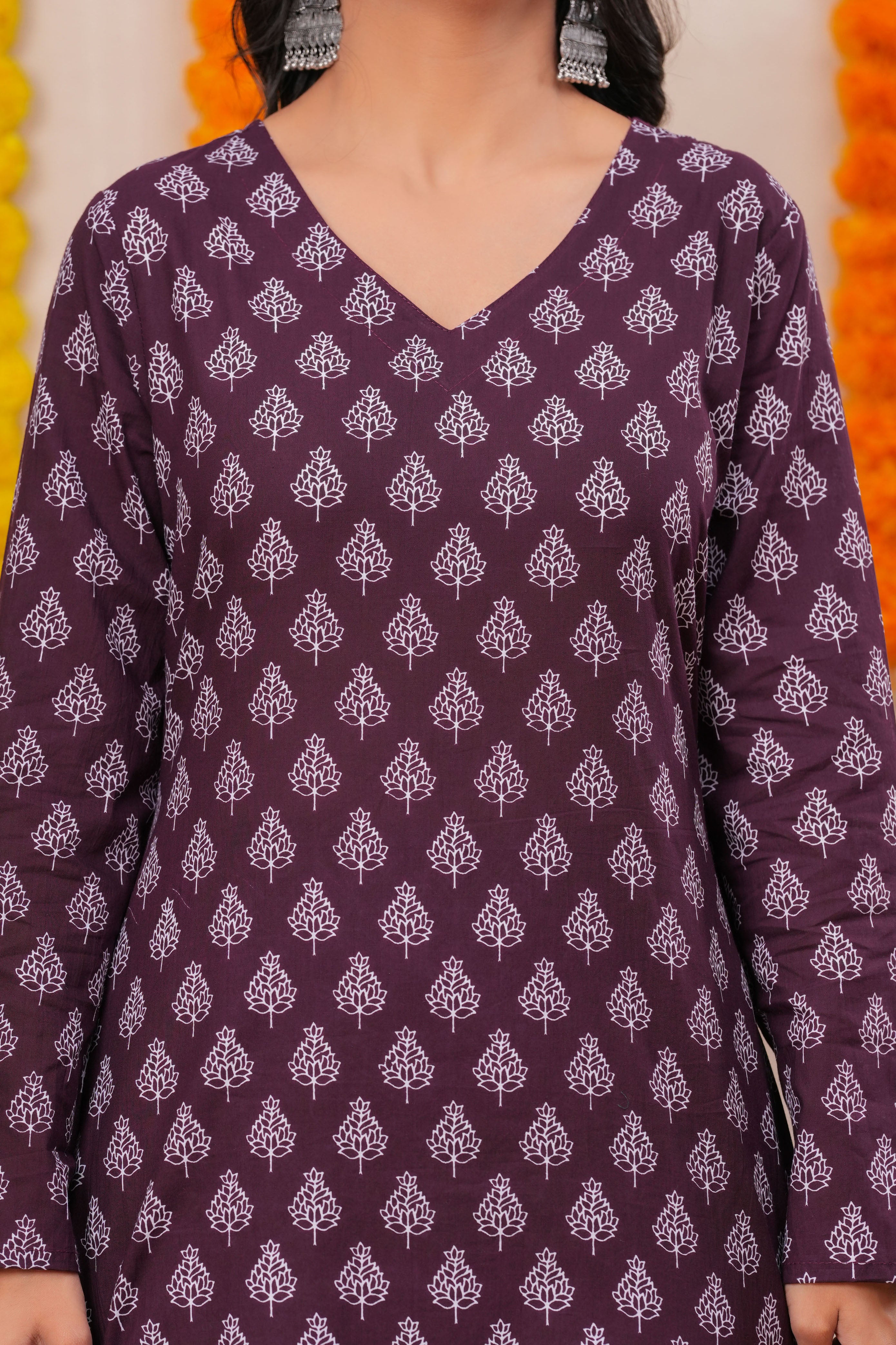 MEERA FAB Women Floral Printed Pure Cotton Anarkali V-Neck Kurta with Trousers & Dupatta