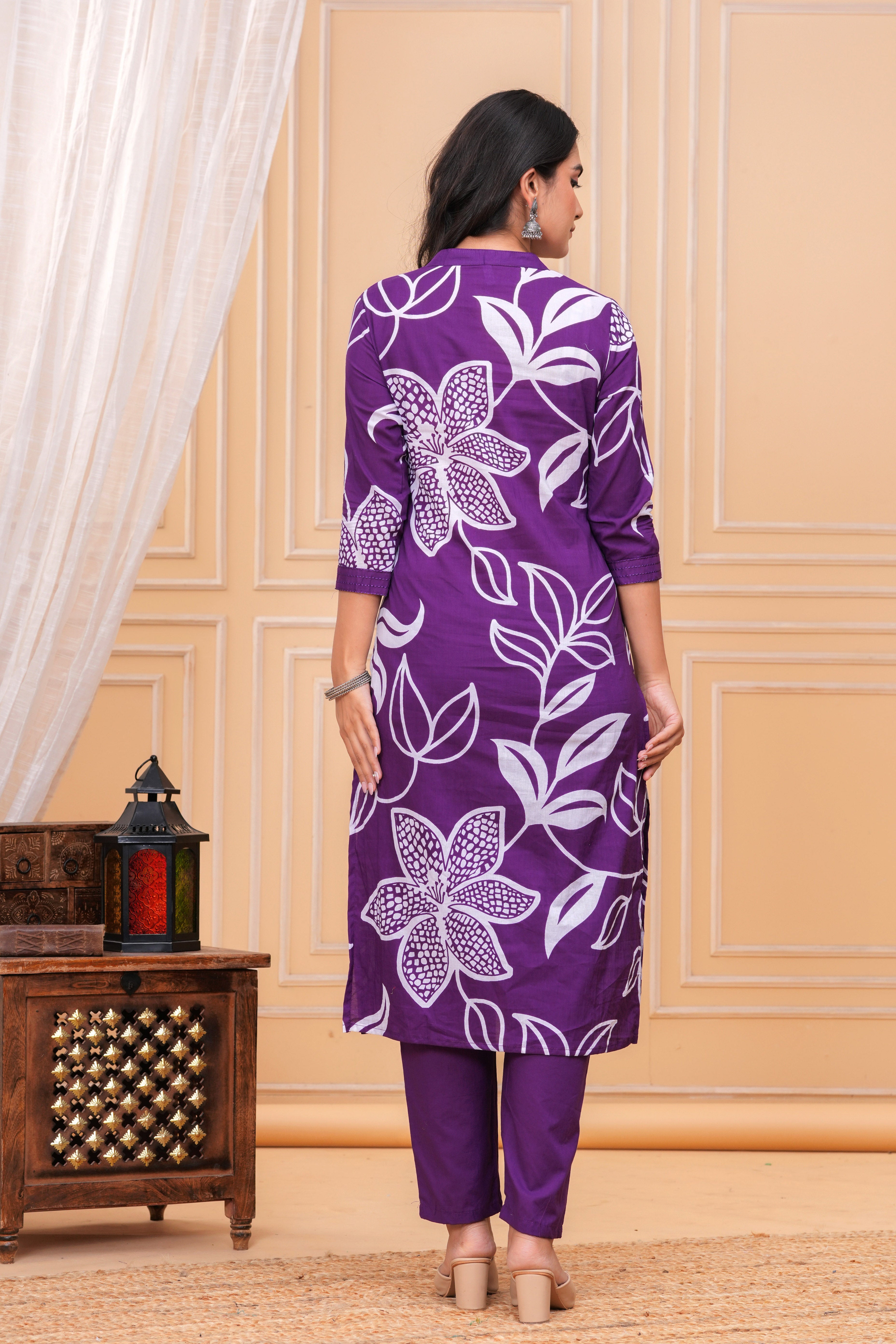 MEERA FAB Women's Pure Cotton Printed Ethnic Wear Straight Kurta Set with Palazzo Pants