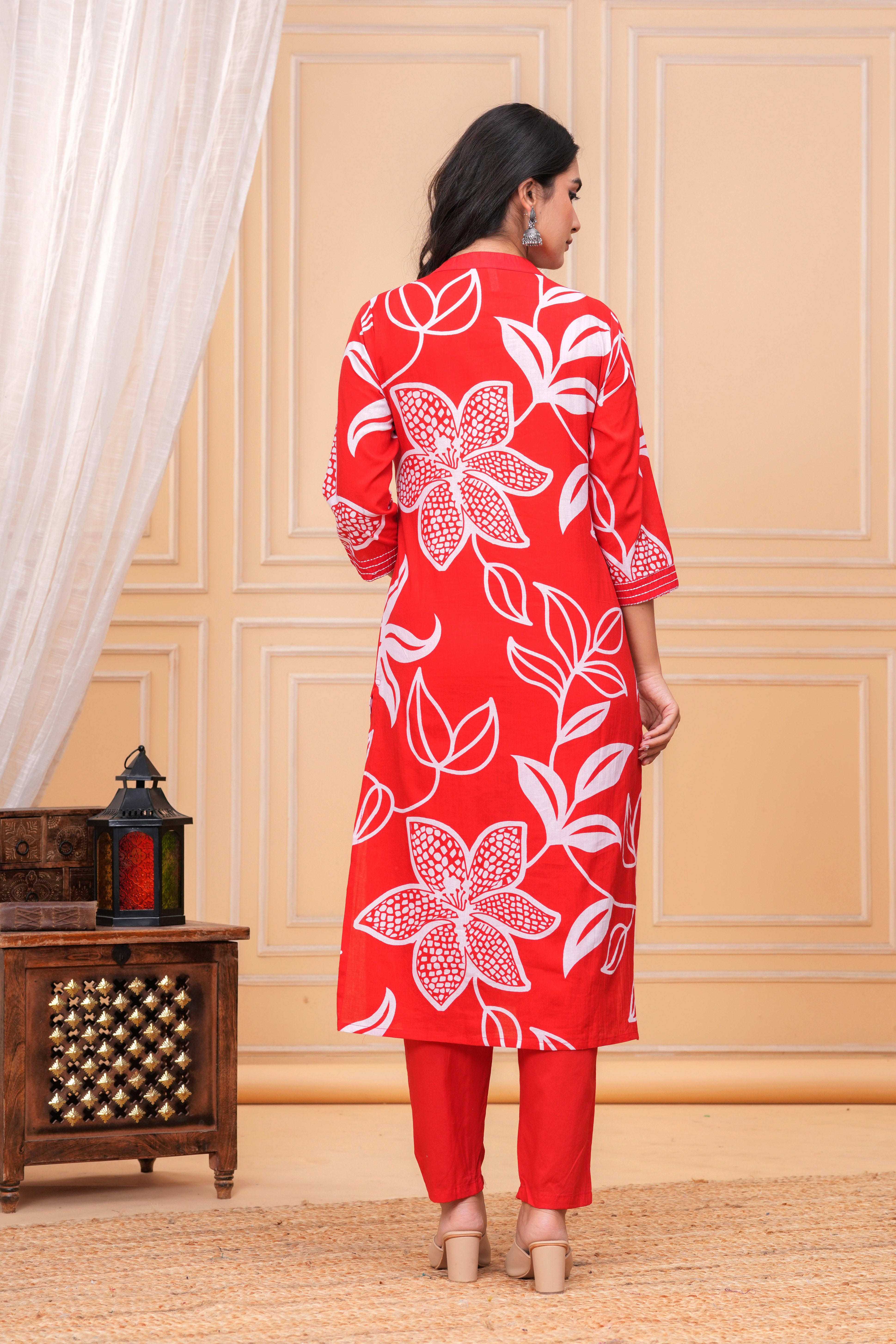 MEERA FAB Women's Pure Cotton Printed Ethnic Wear Straight Kurta Set with Palazzo Pants