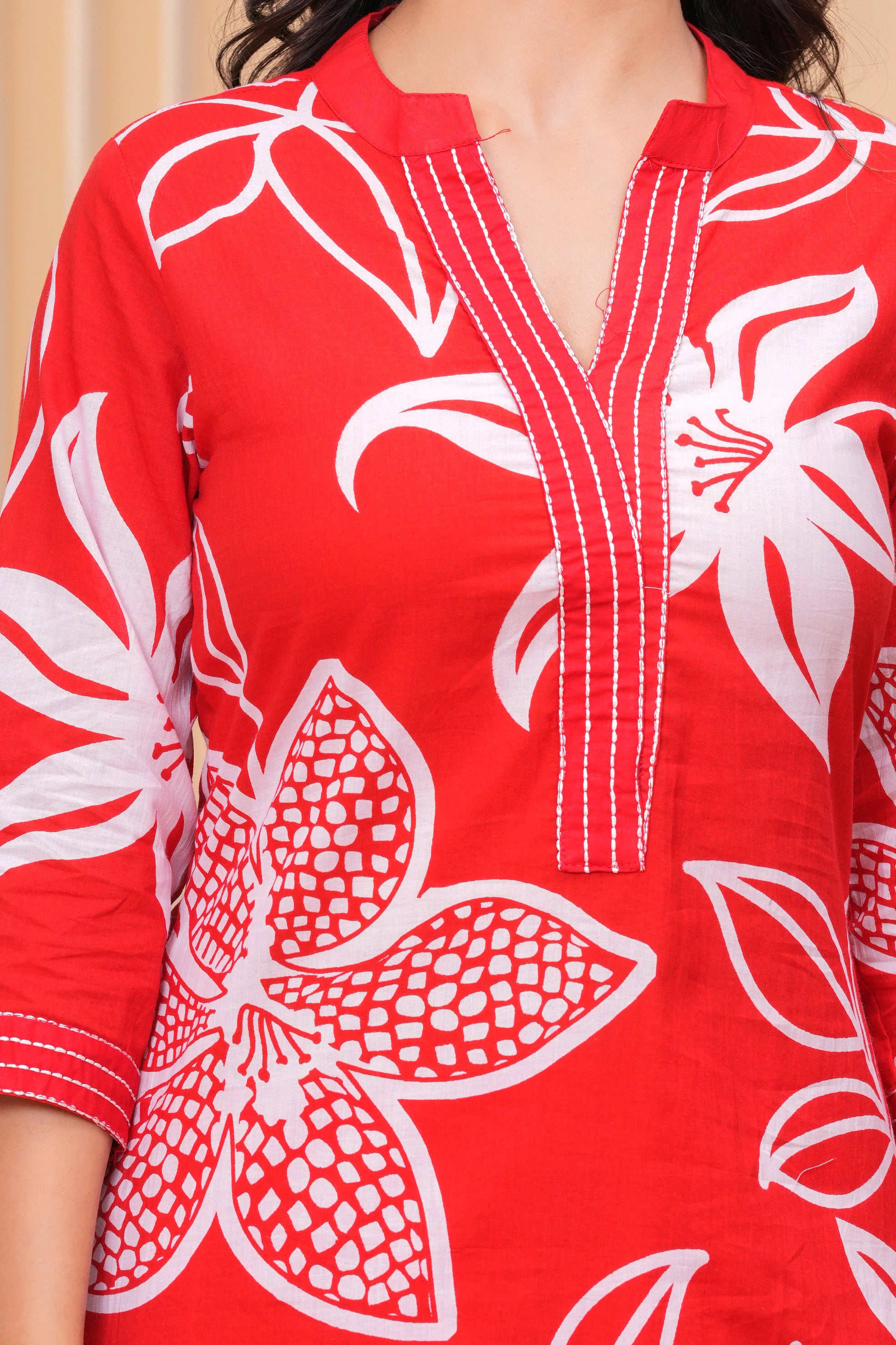 MEERA FAB Women's Pure Cotton Printed Ethnic Wear Straight Kurta Set with Palazzo Pants