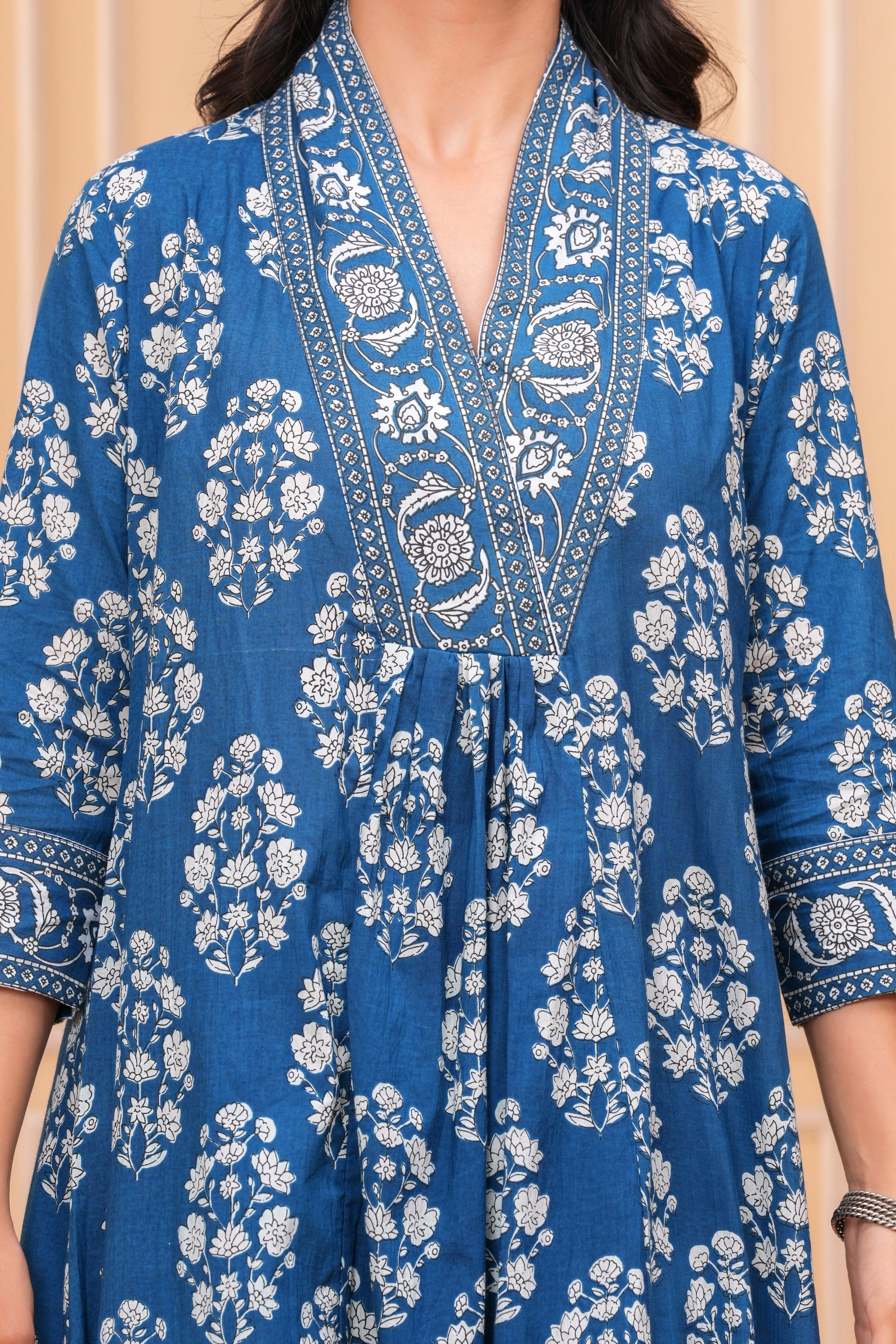 MEERA FAB Women's Pure Cotton V-Neck Border Anarkali Printed Kurta with Palazzo and Dupatta