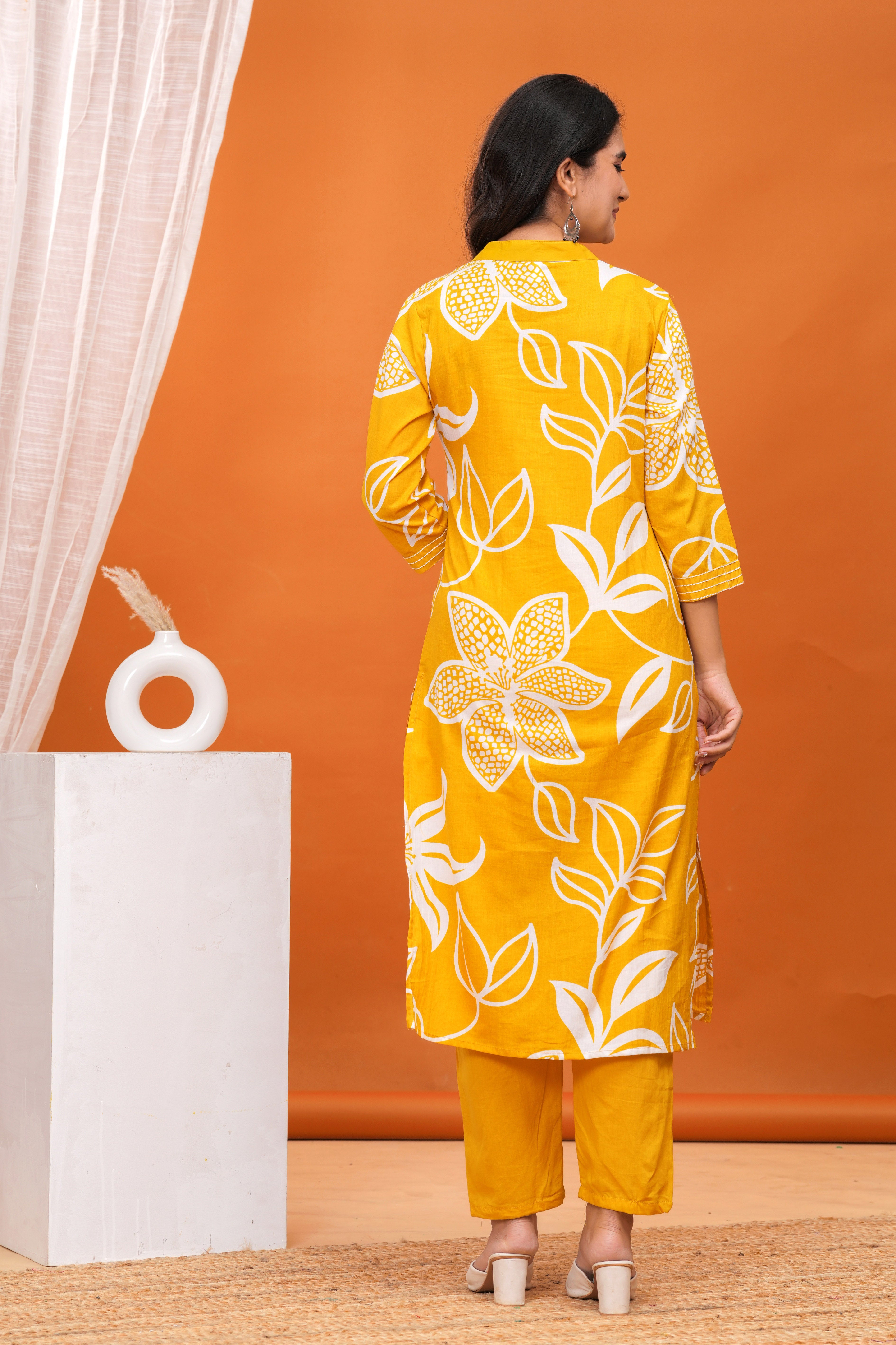 MEERA FAB Women's Pure Cotton Printed Ethnic Wear Straight Kurta Set with Palazzo Pants