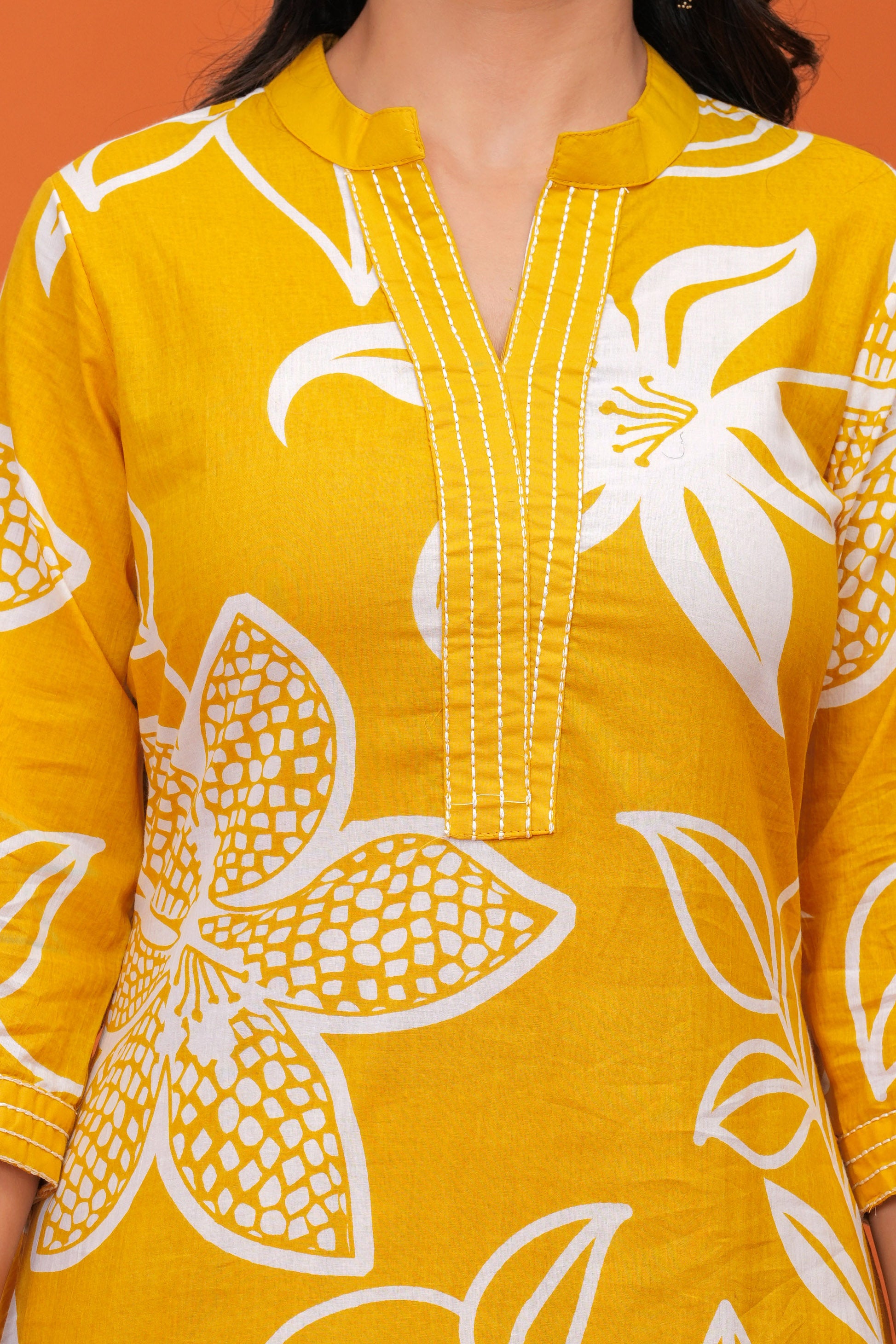 MEERA FAB Women's Pure Cotton Printed Ethnic Wear Straight Kurta Set with Palazzo Pants