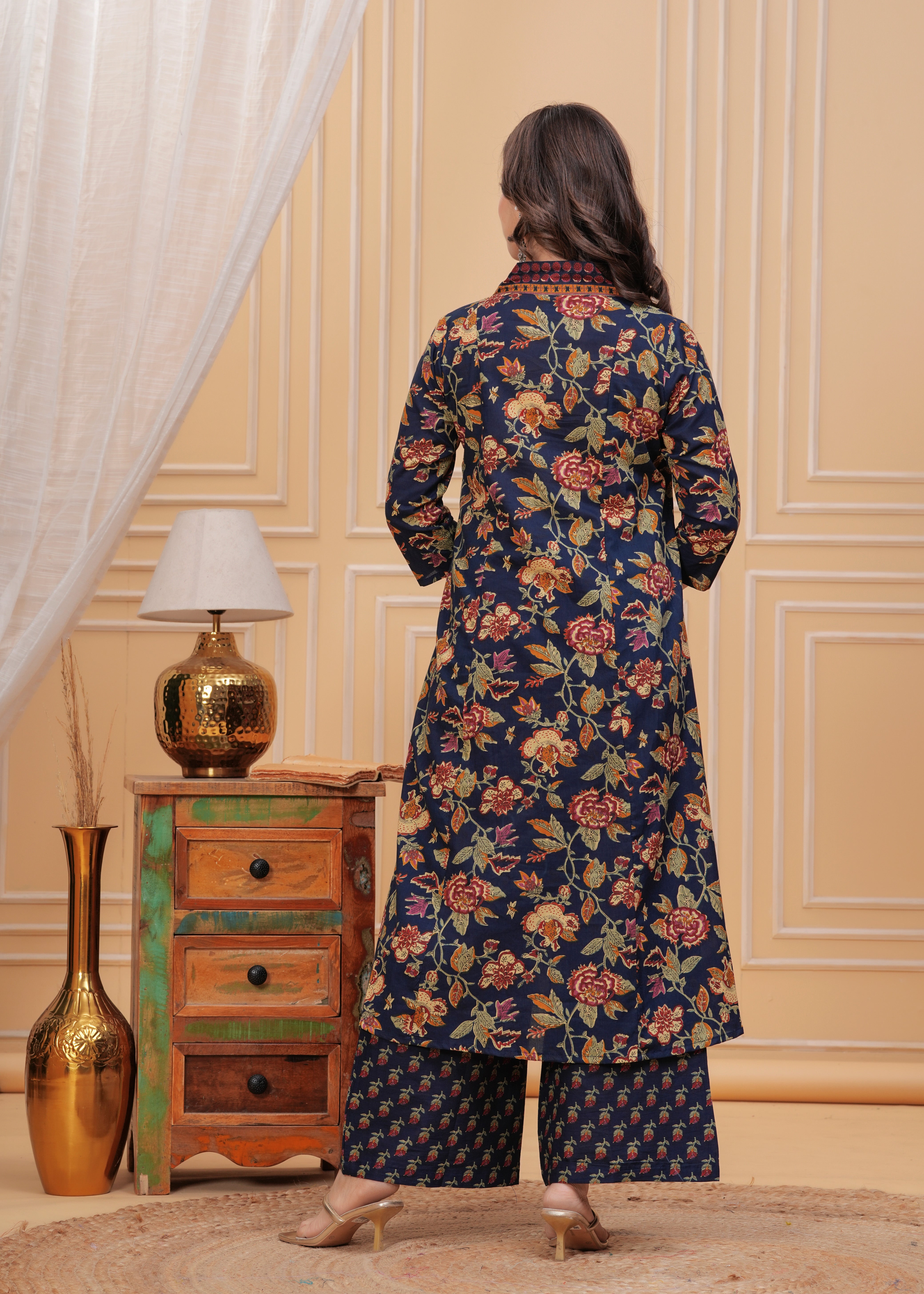 MEERA FAB Women's Cotton Blend Anarkali Printed Kurta with Palazzo & Dupatta