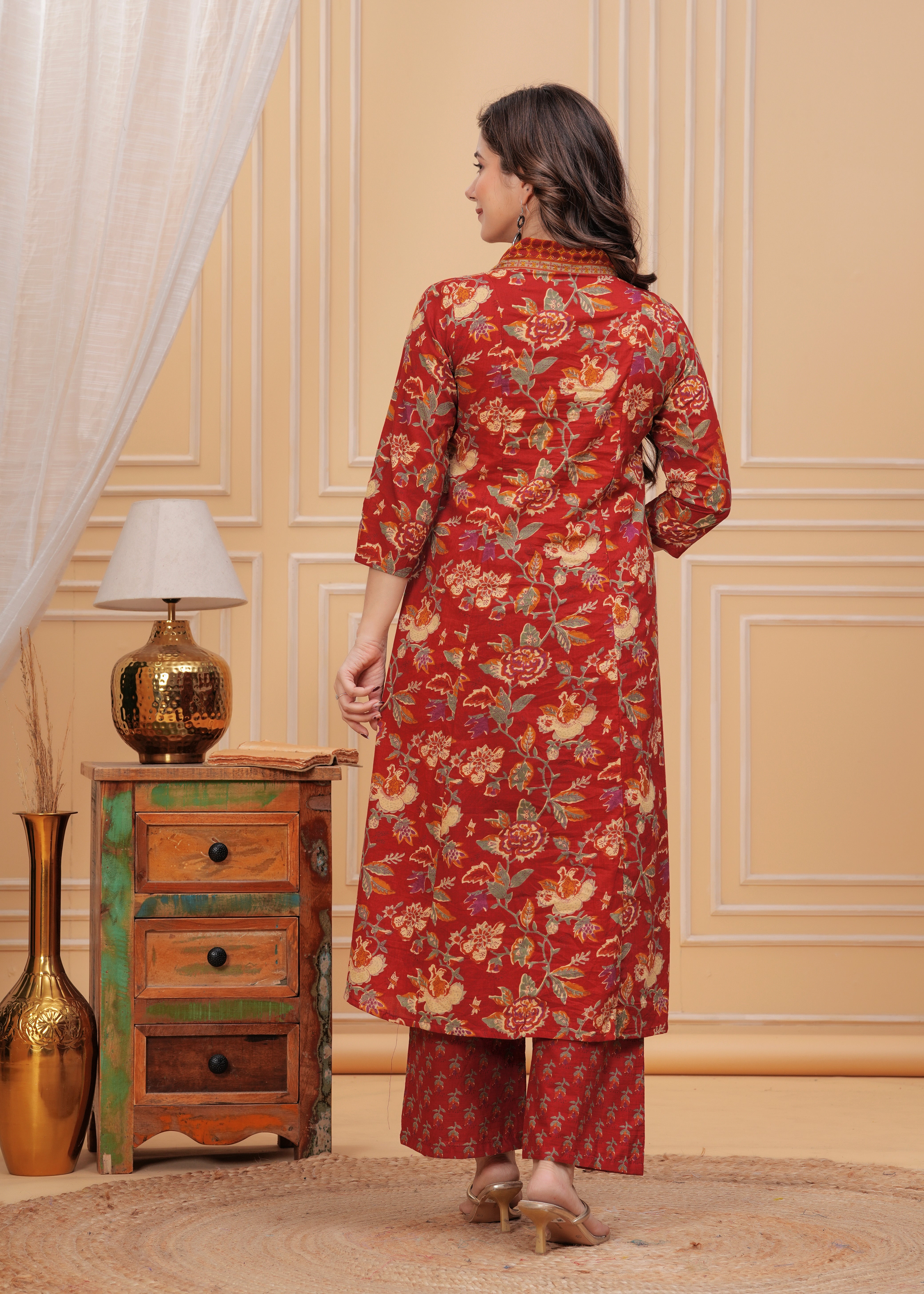 MEERA FAB Women's Cotton Blend Anarkali Printed Kurta with Palazzo & Dupatta