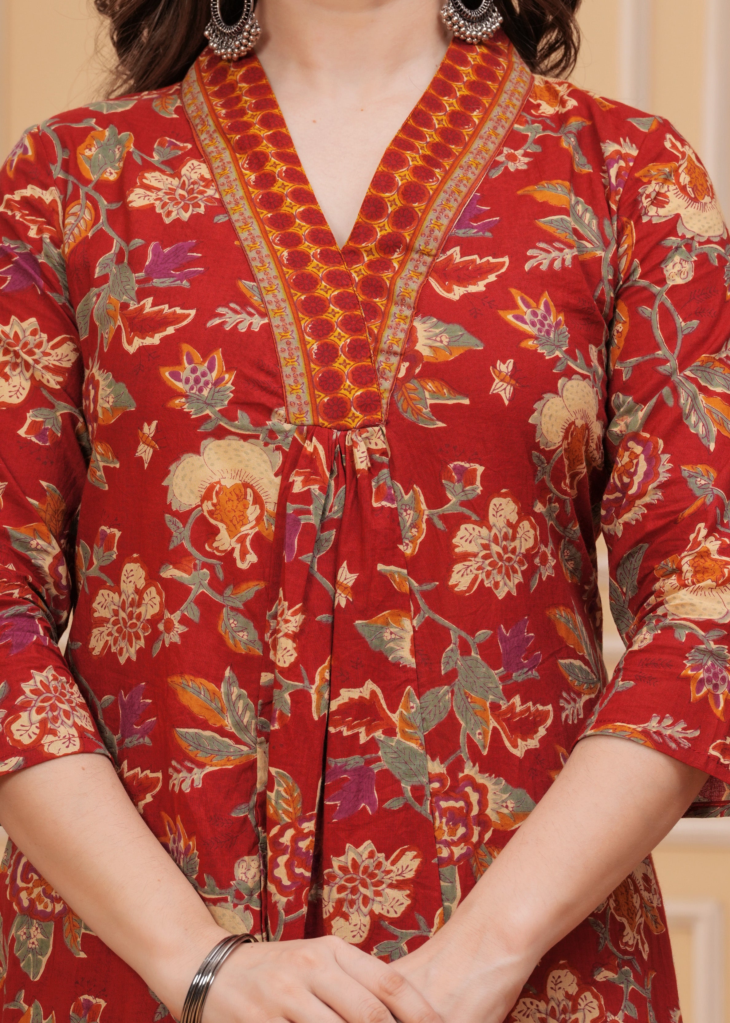 MEERA FAB Women's Cotton Blend Anarkali Printed Kurta with Palazzo & Dupatta