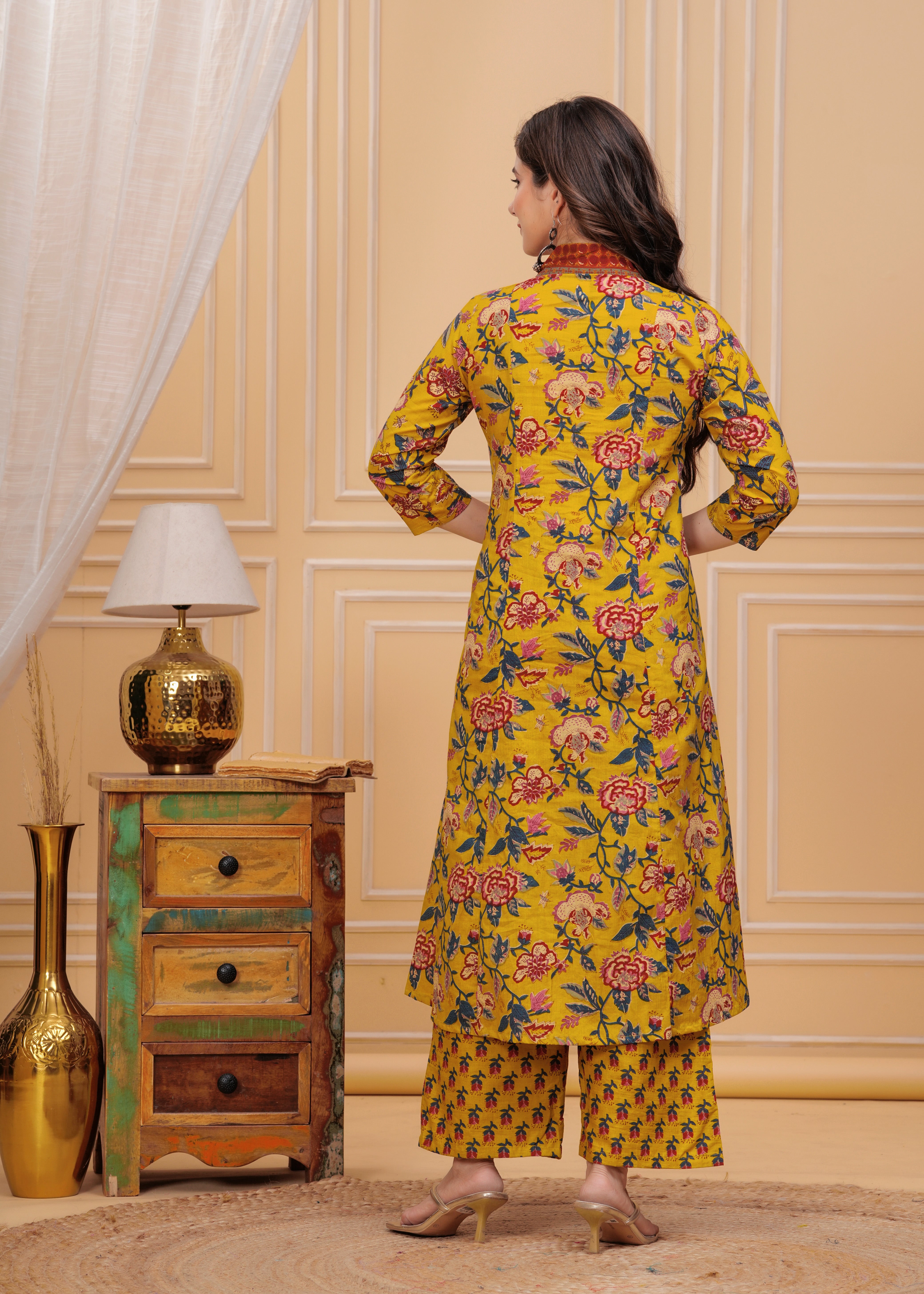 MEERA FAB Women's Cotton Blend Anarkali Printed Kurta with Palazzo & Dupatta