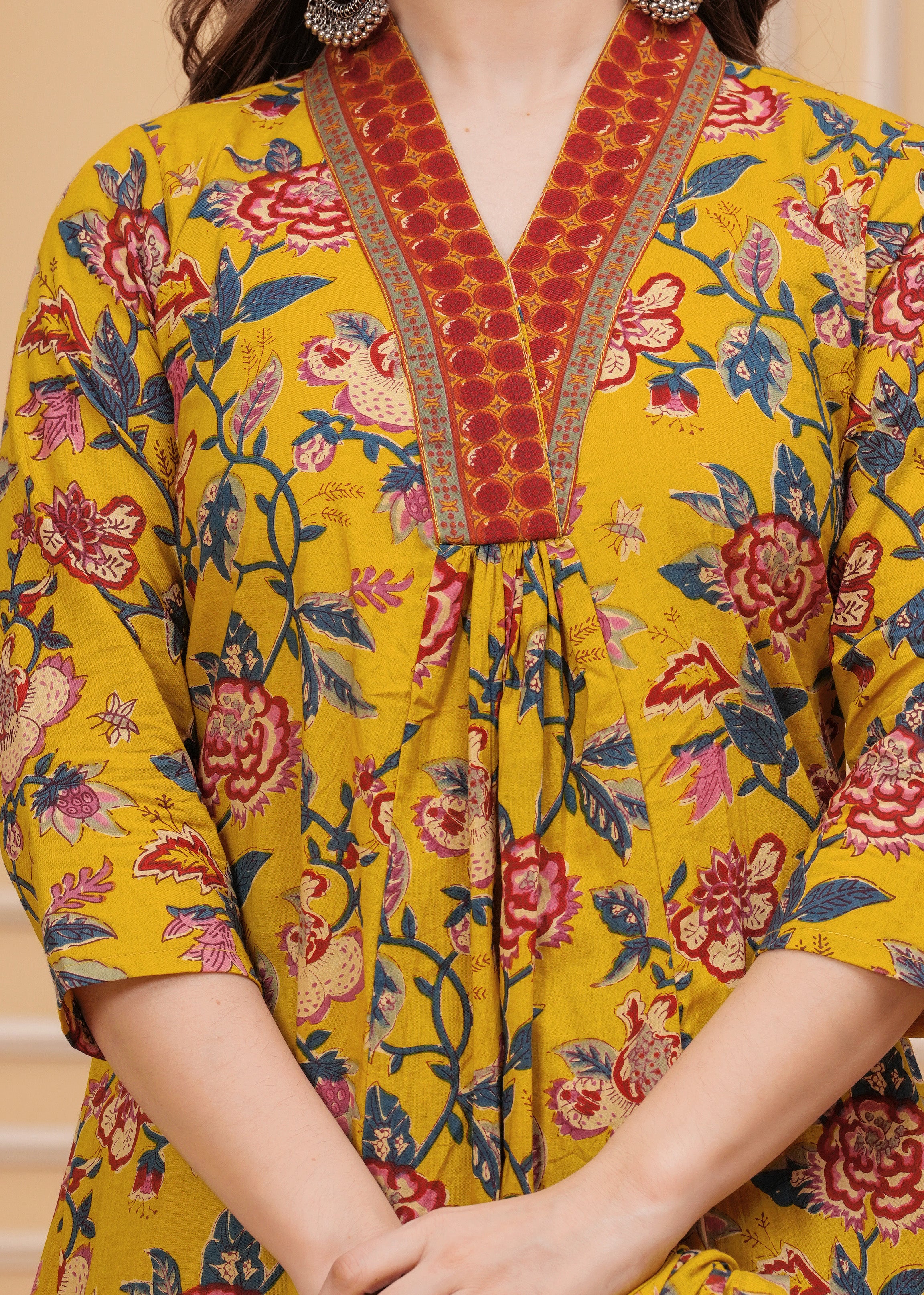 MEERA FAB Women's Cotton Blend Anarkali Printed Kurta with Palazzo & Dupatta