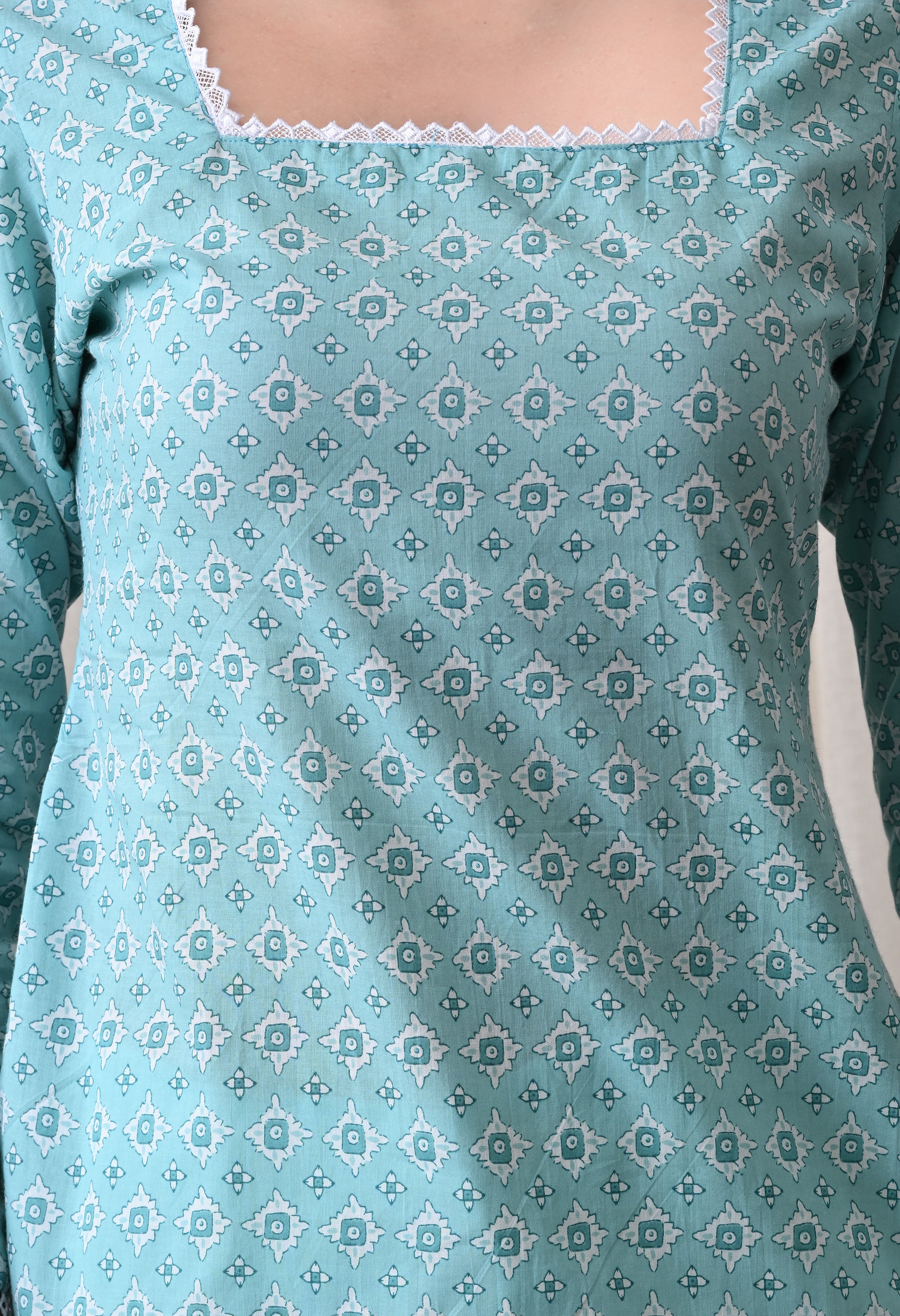 MEERA FAB Women's Floral Printed Cotton Short Kurta Square Neck
