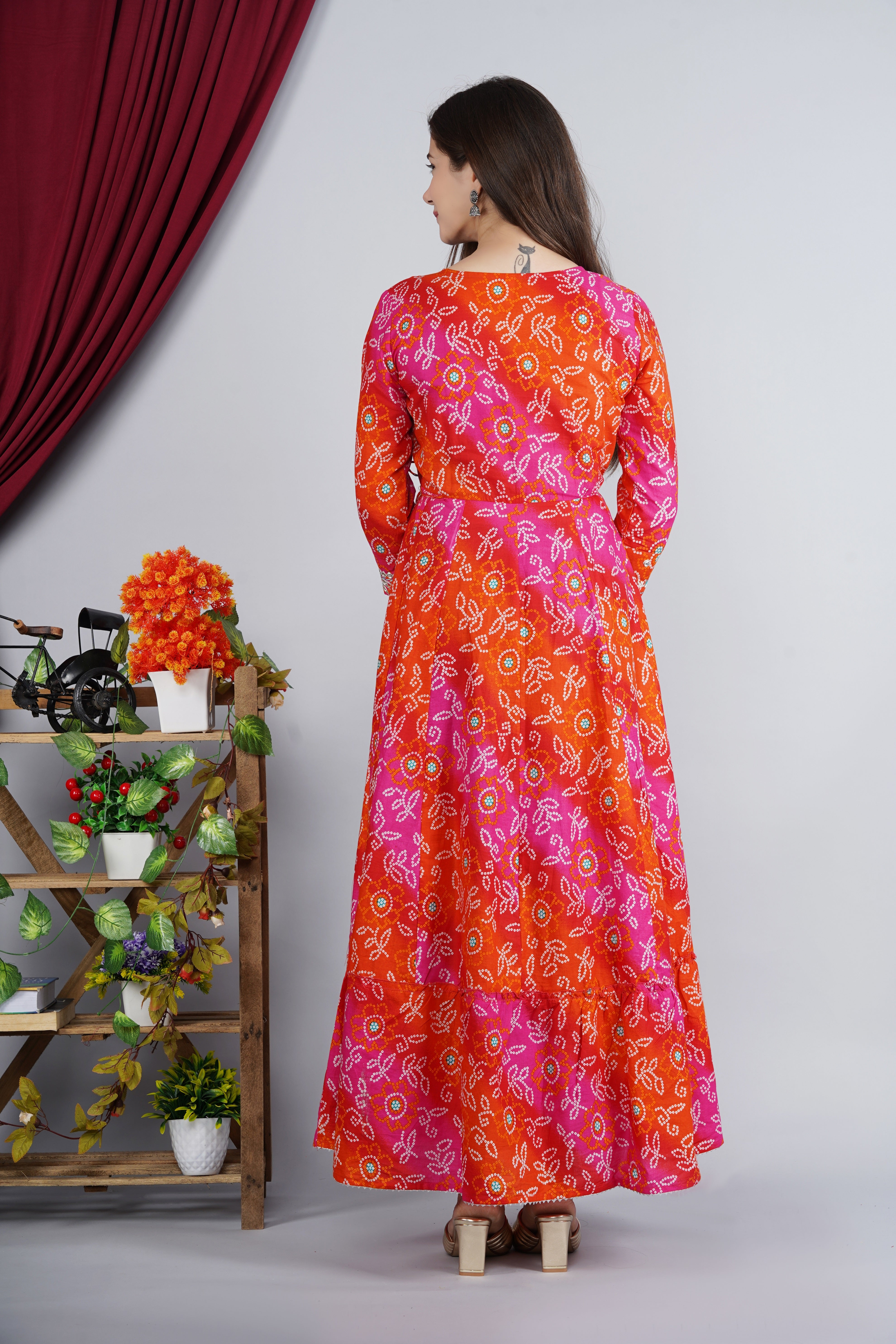 MEERA FAB Women's Cotton Relaxed Fit Anarkali Printed Embroidery Kurti MF - 202