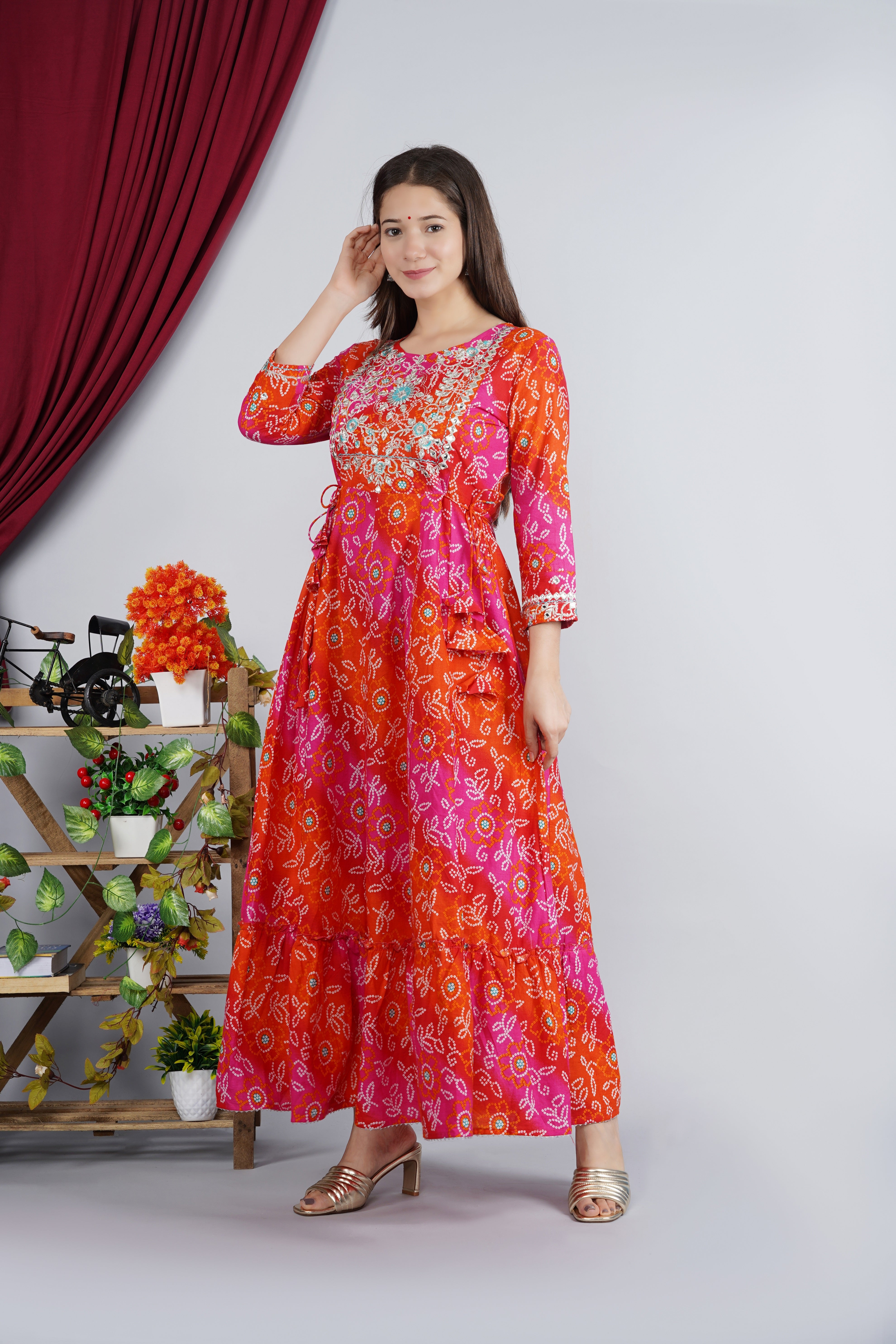 MEERA FAB Women's Cotton Relaxed Fit Anarkali Printed Embroidery Kurti MF - 202