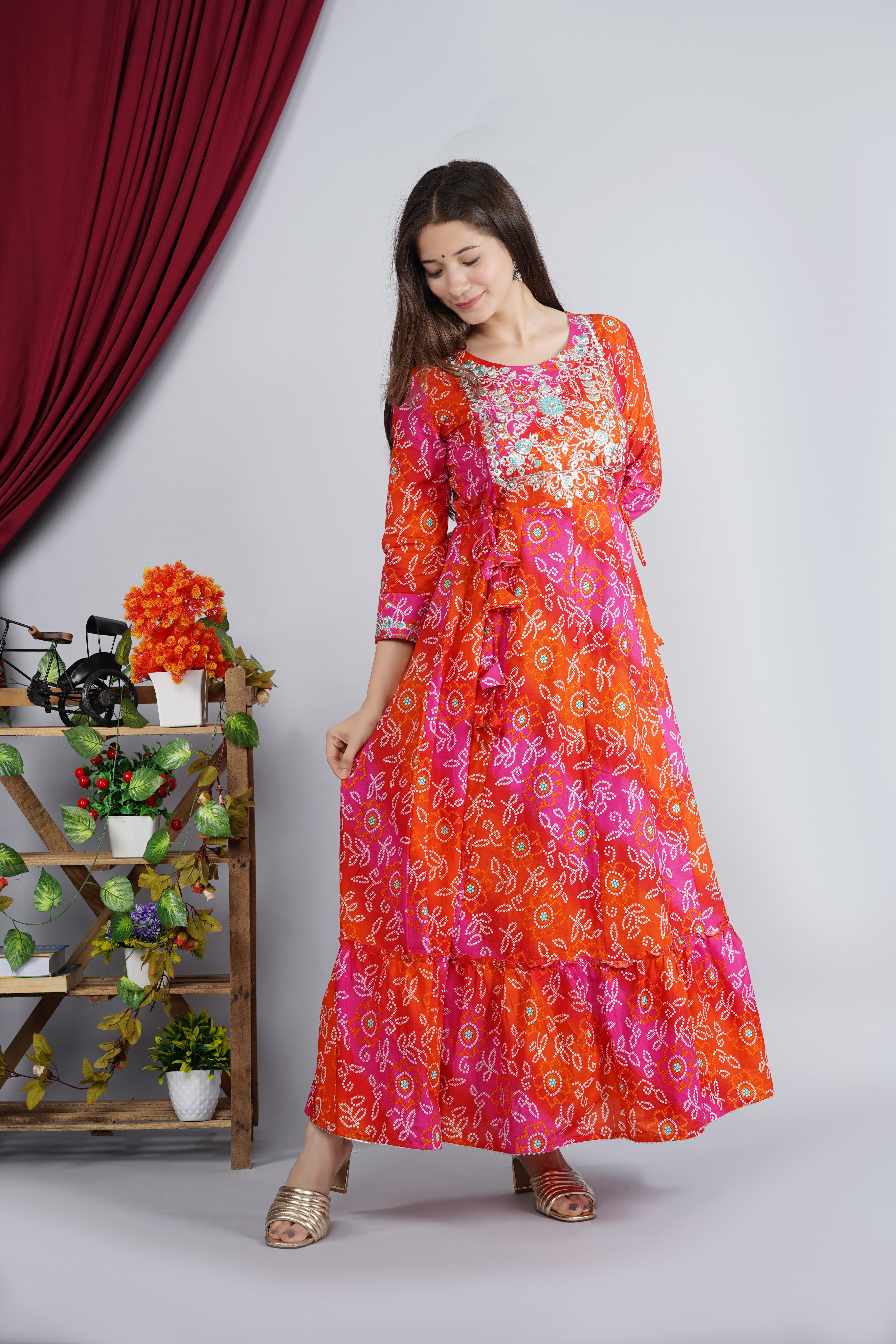 MEERA FAB Women's Cotton Relaxed Fit Anarkali Printed Embroidery Kurti MF - 202