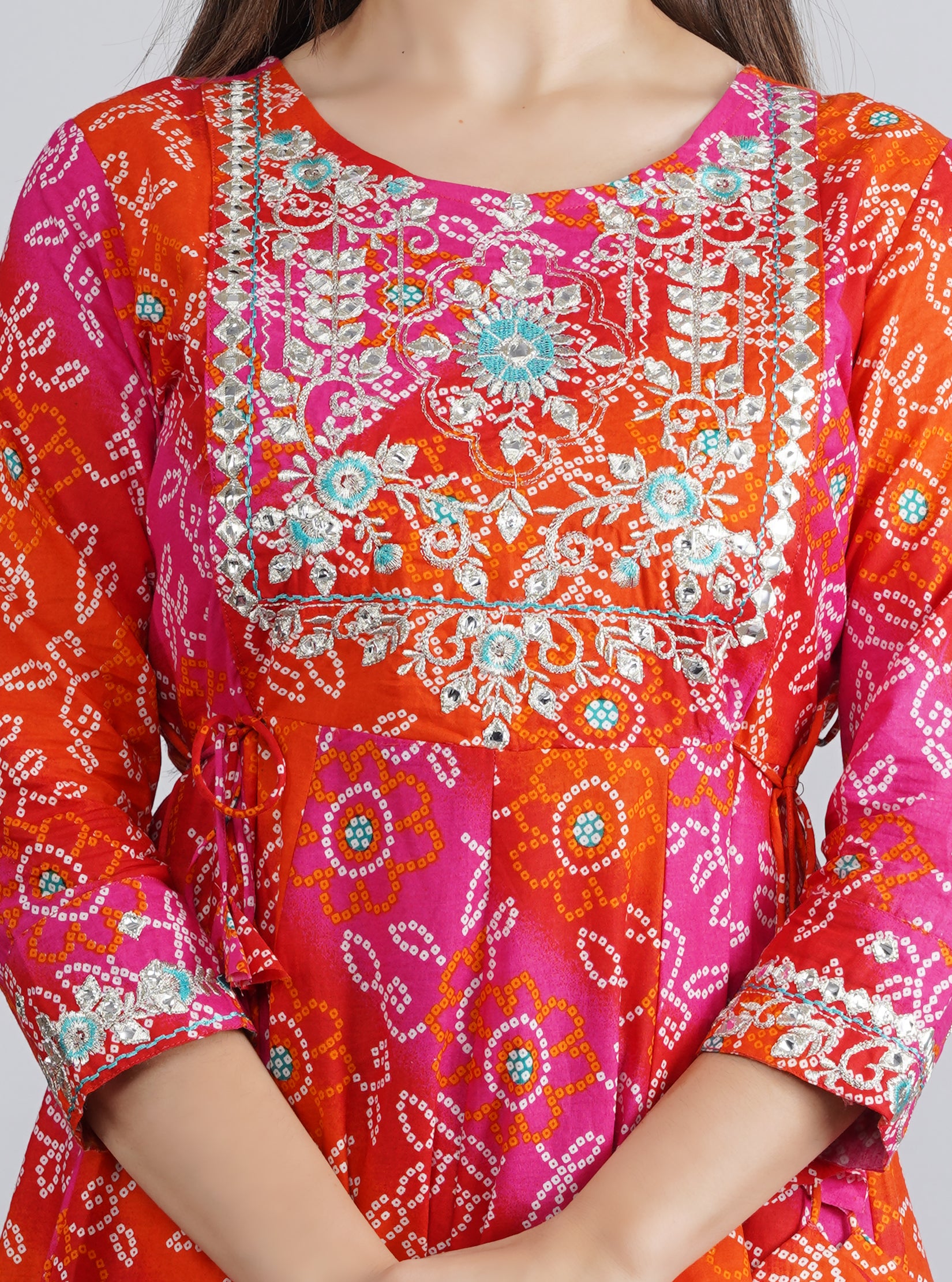 MEERA FAB Women's Cotton Relaxed Fit Anarkali Printed Embroidery Kurti MF - 202