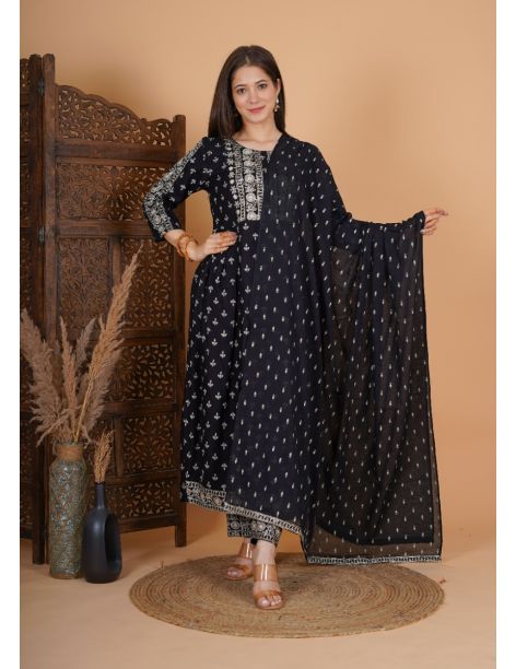 Buy Vbuyz Women'S Floral Print & Hand Work Flared With Side Cut Cotton Grey  Kurta With Palazzo Online at Best Prices in India - JioMart.